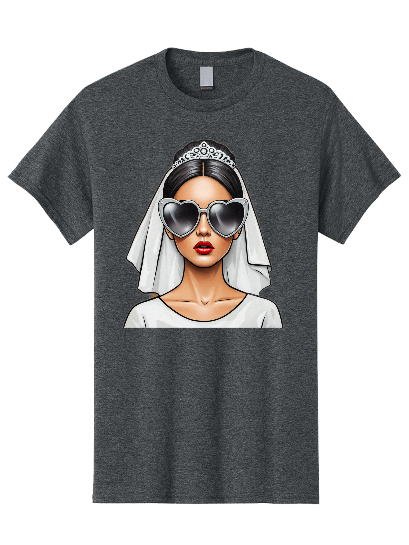Bride-1 Men'S Graphic Tee, 100% Cotton, Comfortable Casual Summer Wear, Machine Washable, Bride Wearing Sunglasses, Heart-Shaped Shades, White Veil, Red Lips, Elegant Style, Fashionable Bride, Modern Wedding Attire, Trendy Accessories Baa218