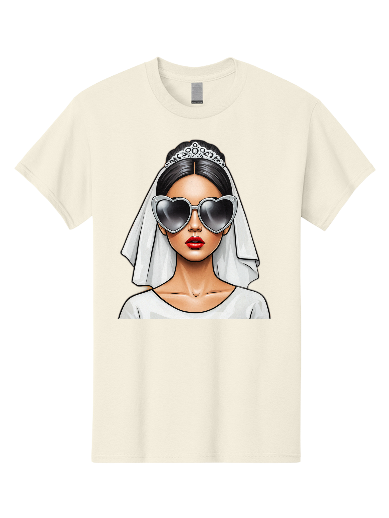 Bride-1 Men'S Graphic Tee, 100% Cotton, Comfortable Casual Summer Wear, Machine Washable, Bride Wearing Sunglasses, Heart-Shaped Shades, White Veil, Red Lips, Elegant Style, Fashionable Bride, Modern Wedding Attire, Trendy Accessories Baa218