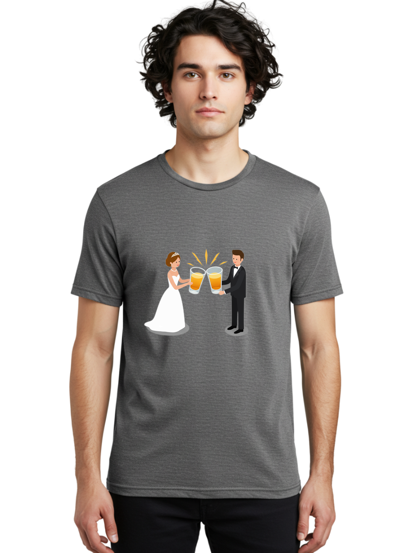 Bride-And-Groom-Cheers-1 Men'S Graphic Tee, 100% Cotton, Comfortable Casual Summer Wear, Machine Washable, Bride And Groom Toasting, Wedding Celebration, Beer Cheers, Love And Happiness, Newlyweds, Couple Goals, Marriage Bliss, Toast To Love, Baa219