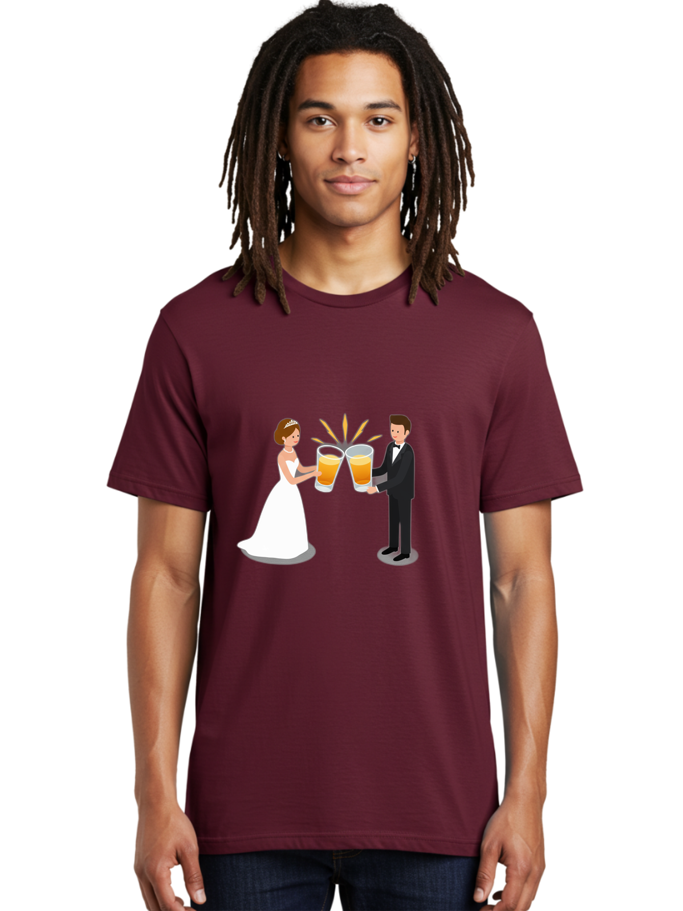 Bride-And-Groom-Cheers-1 Men'S Graphic Tee, 100% Cotton, Comfortable Casual Summer Wear, Machine Washable, Bride And Groom Toasting, Wedding Celebration, Beer Cheers, Love And Happiness, Newlyweds, Couple Goals, Marriage Bliss, Toast To Love, Baa219