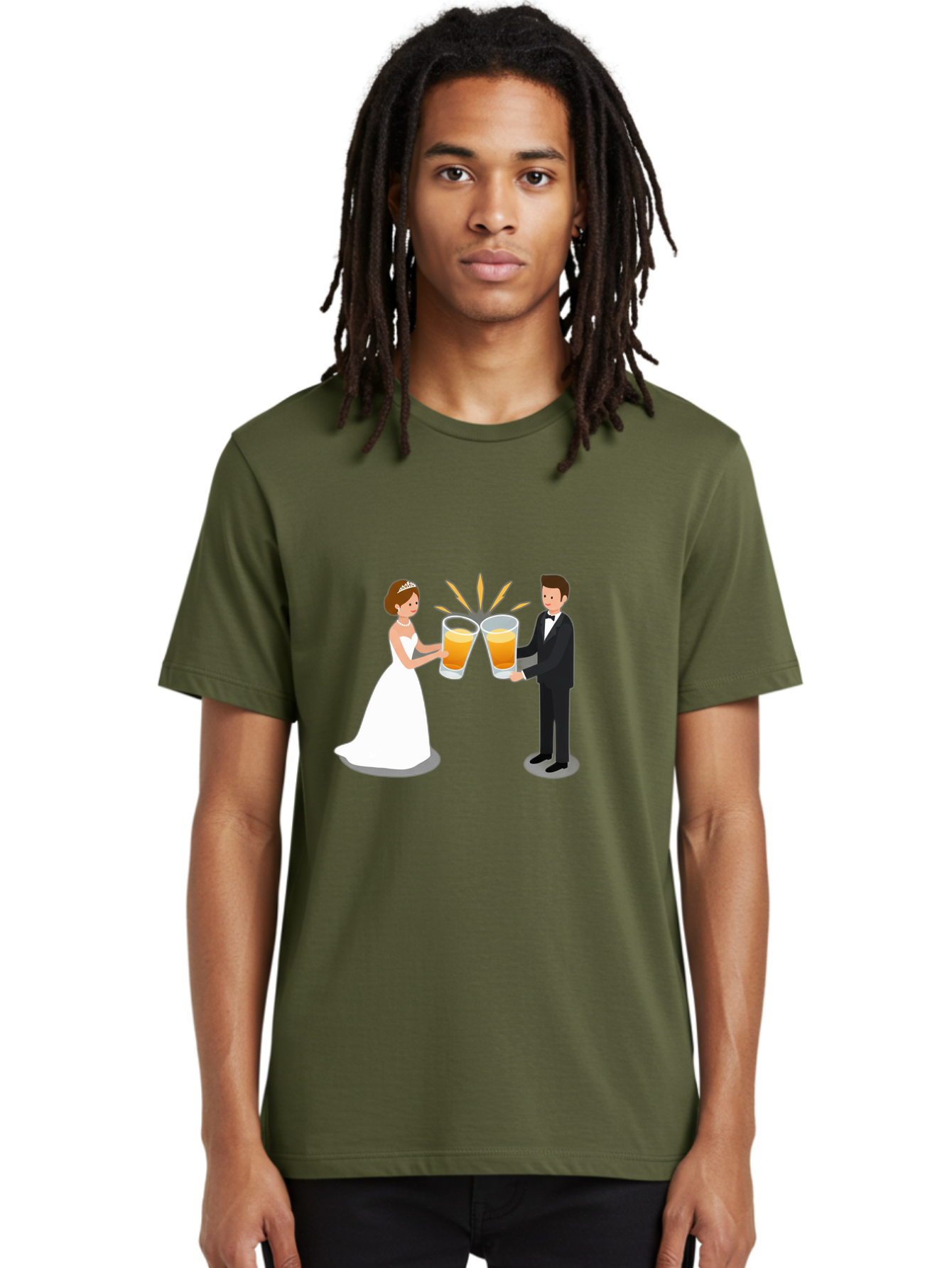 Bride-And-Groom-Cheers-1 Men'S Graphic Tee, 100% Cotton, Comfortable Casual Summer Wear, Machine Washable, Bride And Groom Toasting, Wedding Celebration, Beer Cheers, Love And Happiness, Newlyweds, Couple Goals, Marriage Bliss, Toast To Love, Baa219