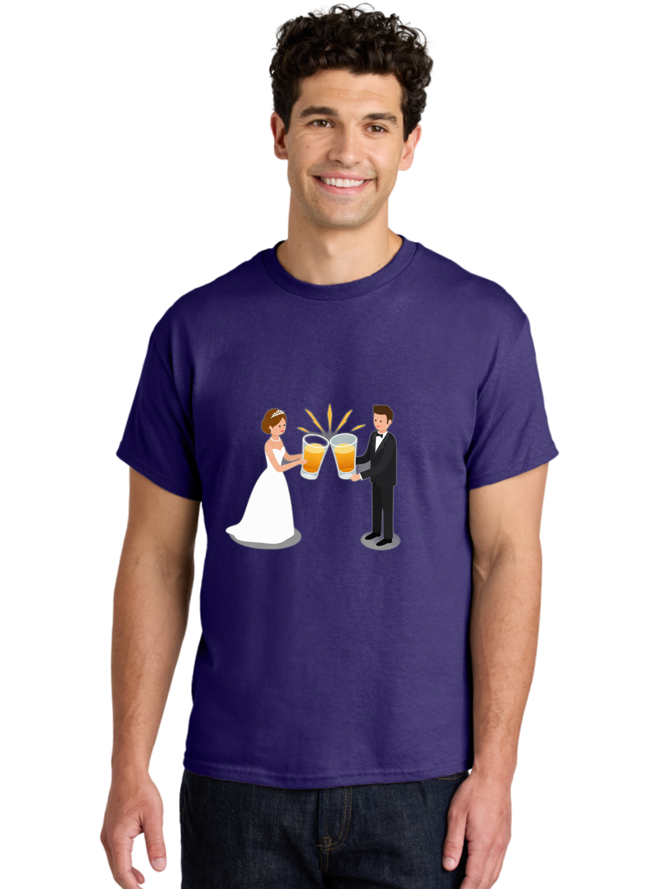 Bride-And-Groom-Cheers-1 Men'S Graphic Tee, 100% Cotton, Comfortable Casual Summer Wear, Machine Washable, Bride And Groom Toasting, Wedding Celebration, Beer Cheers, Love And Happiness, Newlyweds, Couple Goals, Marriage Bliss, Toast To Love, Baa219