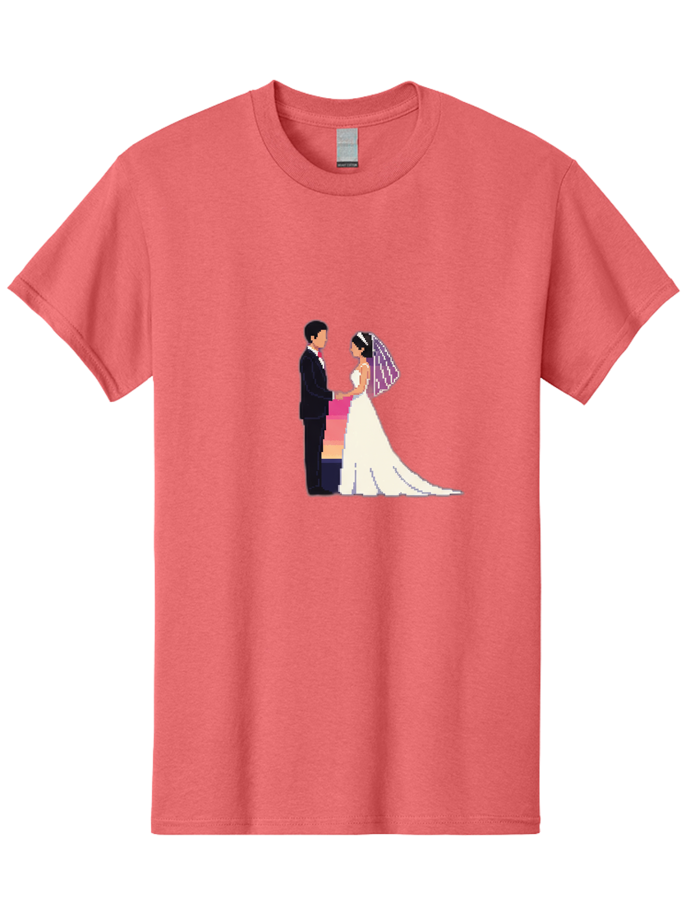 Bride-And-Groom Men'S Graphic Tee, 100% Cotton, Comfortable Casual Summer Wear, Machine Washable, Bride And Groom, Wedding Couple, Love, Romance, Happy Marriage, Newlyweds, Wedding Illustration, Cartoon Couple, Holding Hands, Wedding Dress, Baa221