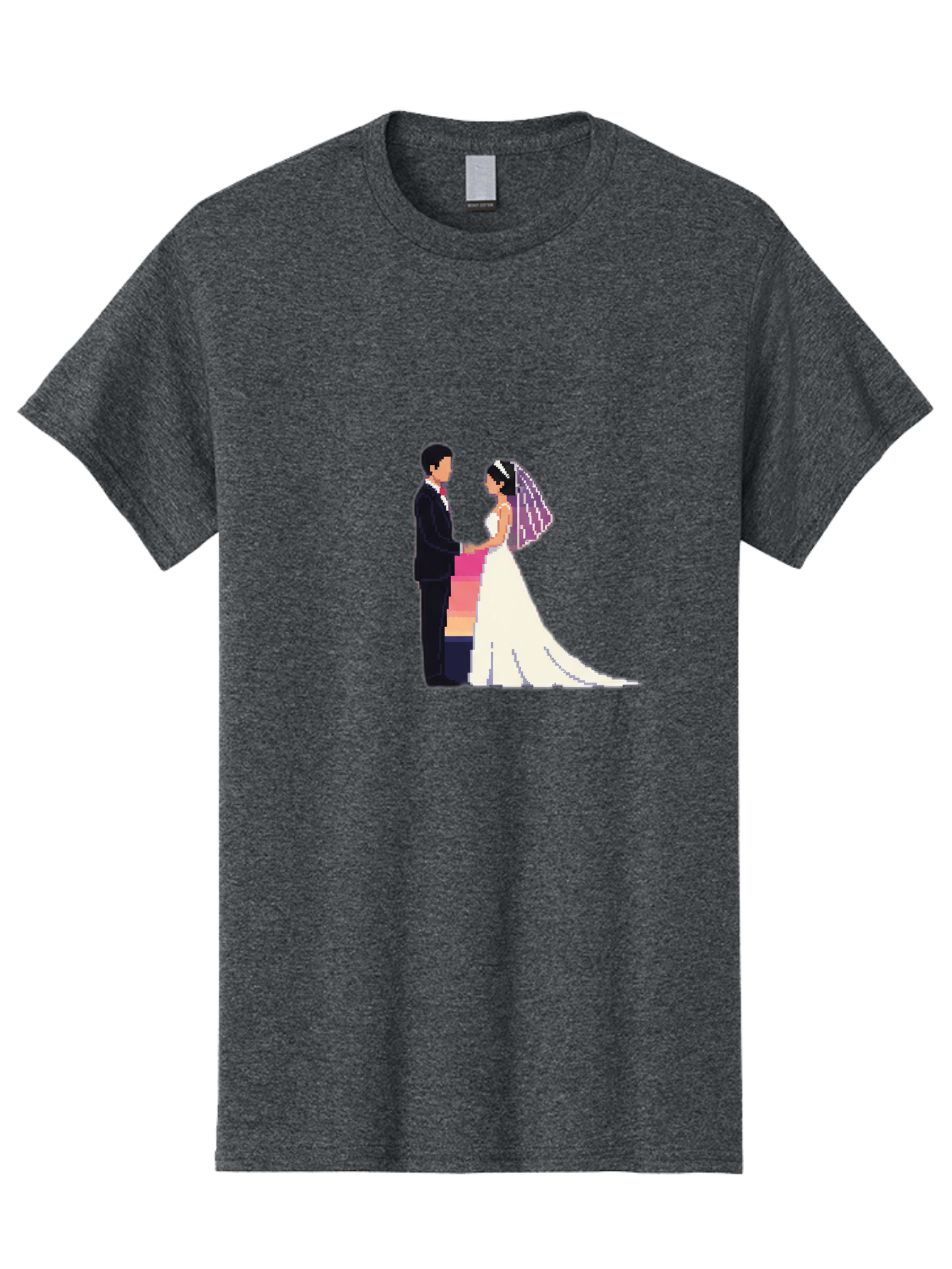 Bride-And-Groom Men'S Graphic Tee, 100% Cotton, Comfortable Casual Summer Wear, Machine Washable, Bride And Groom, Wedding Couple, Love, Romance, Happy Marriage, Newlyweds, Wedding Illustration, Cartoon Couple, Holding Hands, Wedding Dress, Baa221