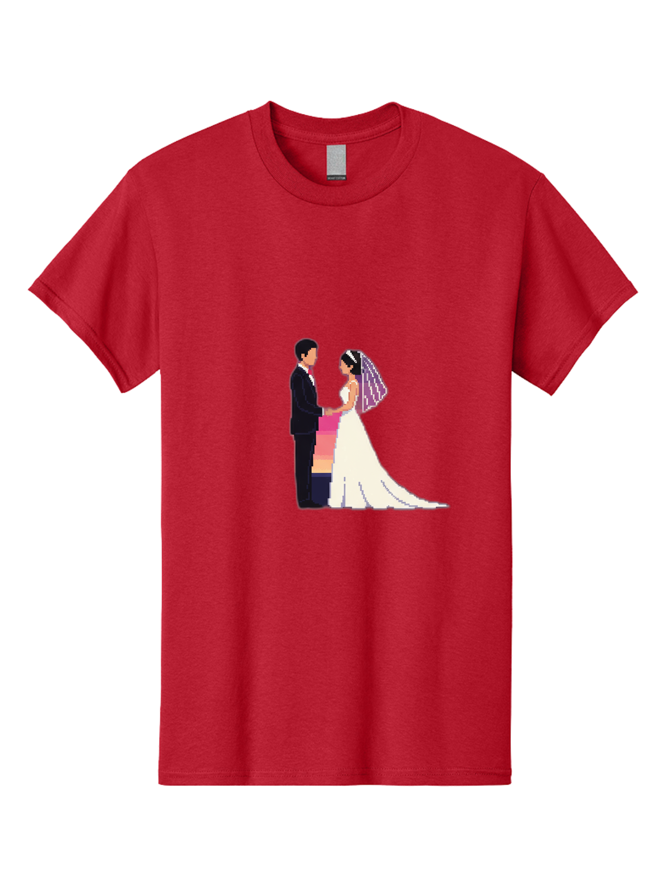 Bride-And-Groom Men'S Graphic Tee, 100% Cotton, Comfortable Casual Summer Wear, Machine Washable, Bride And Groom, Wedding Couple, Love, Romance, Happy Marriage, Newlyweds, Wedding Illustration, Cartoon Couple, Holding Hands, Wedding Dress, Baa221