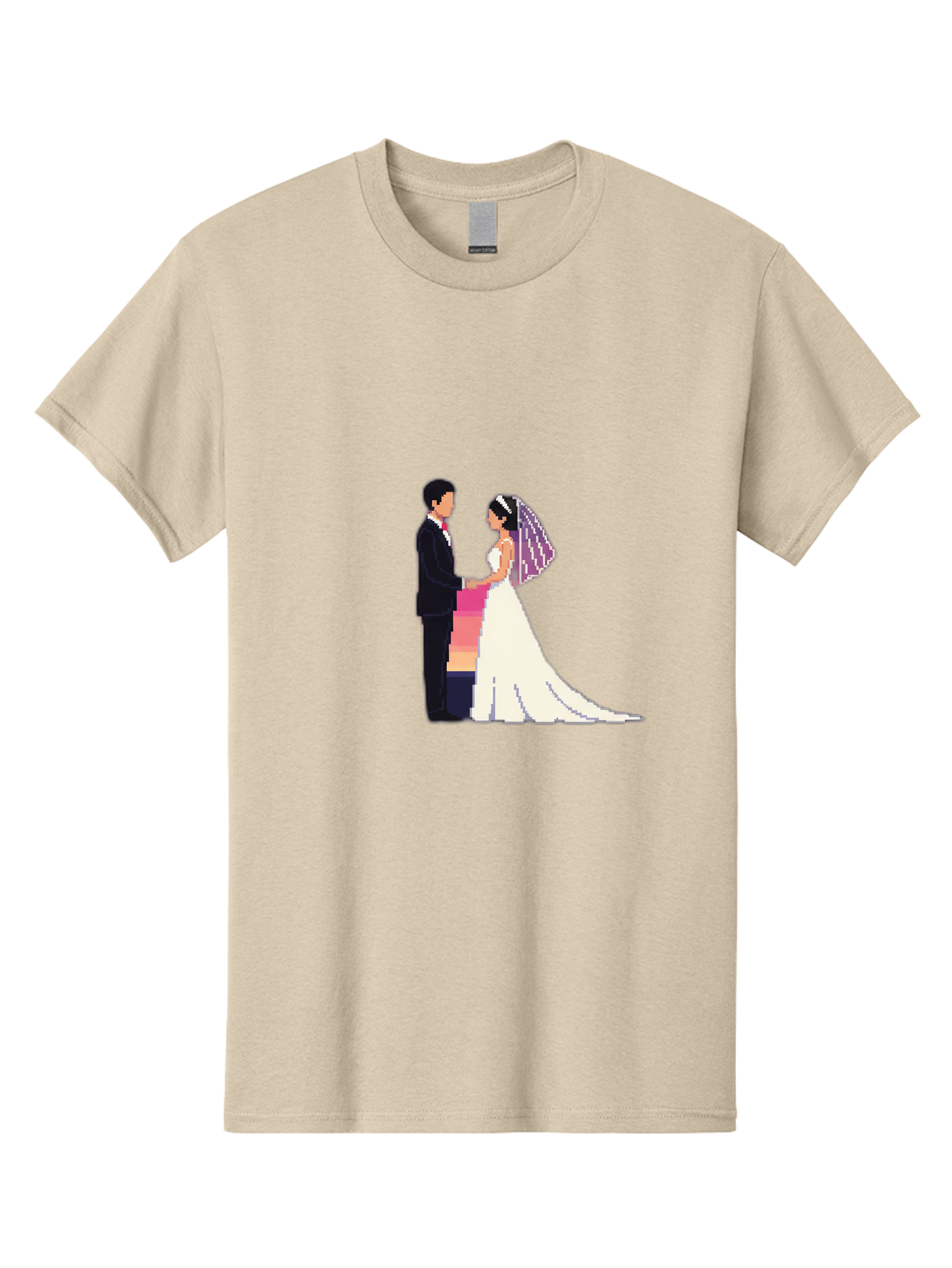 Bride-And-Groom Men'S Graphic Tee, 100% Cotton, Comfortable Casual Summer Wear, Machine Washable, Bride And Groom, Wedding Couple, Love, Romance, Happy Marriage, Newlyweds, Wedding Illustration, Cartoon Couple, Holding Hands, Wedding Dress, Baa221