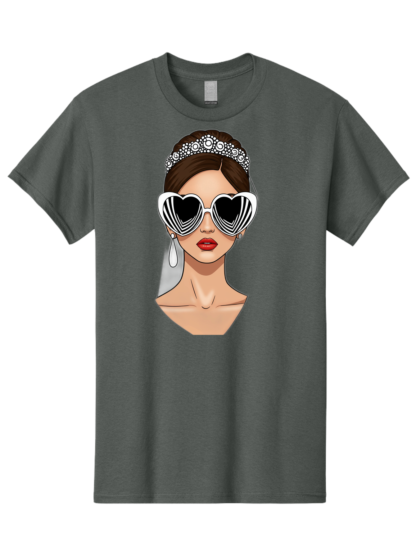 Bride-Fashion-1 Men'S Graphic Tee, 100% Cotton, Comfortable Casual Summer Wear, Machine Washable, Illustration Of Bride, Heart-Shaped Sunglasses, Red Lips, Fashionable Accessories, Wedding Accessories, Wedding Jewelry, Glamorous Style, Baa222