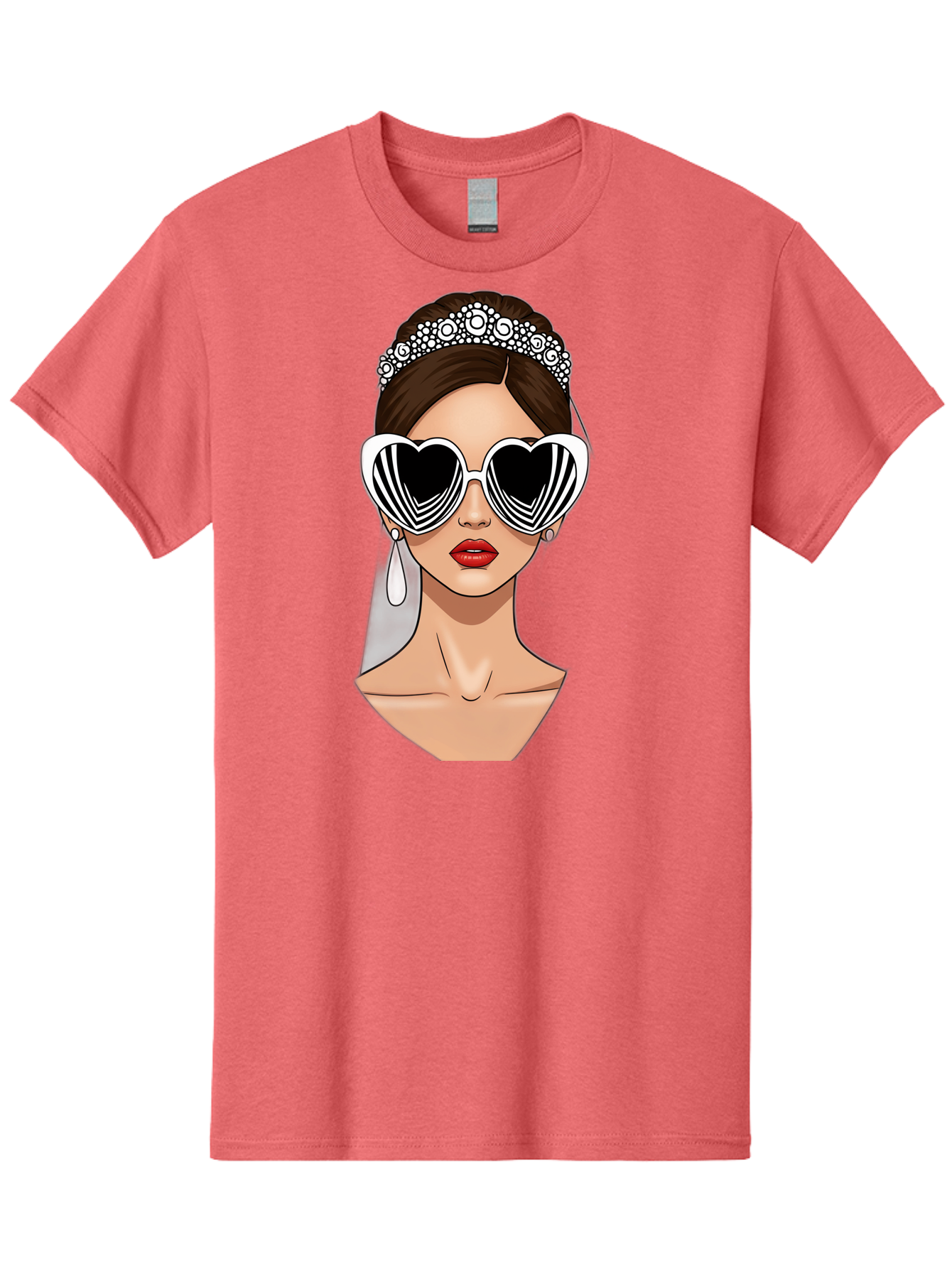 Bride-Fashion-1 Men'S Graphic Tee, 100% Cotton, Comfortable Casual Summer Wear, Machine Washable, Illustration Of Bride, Heart-Shaped Sunglasses, Red Lips, Fashionable Accessories, Wedding Accessories, Wedding Jewelry, Glamorous Style, Baa222