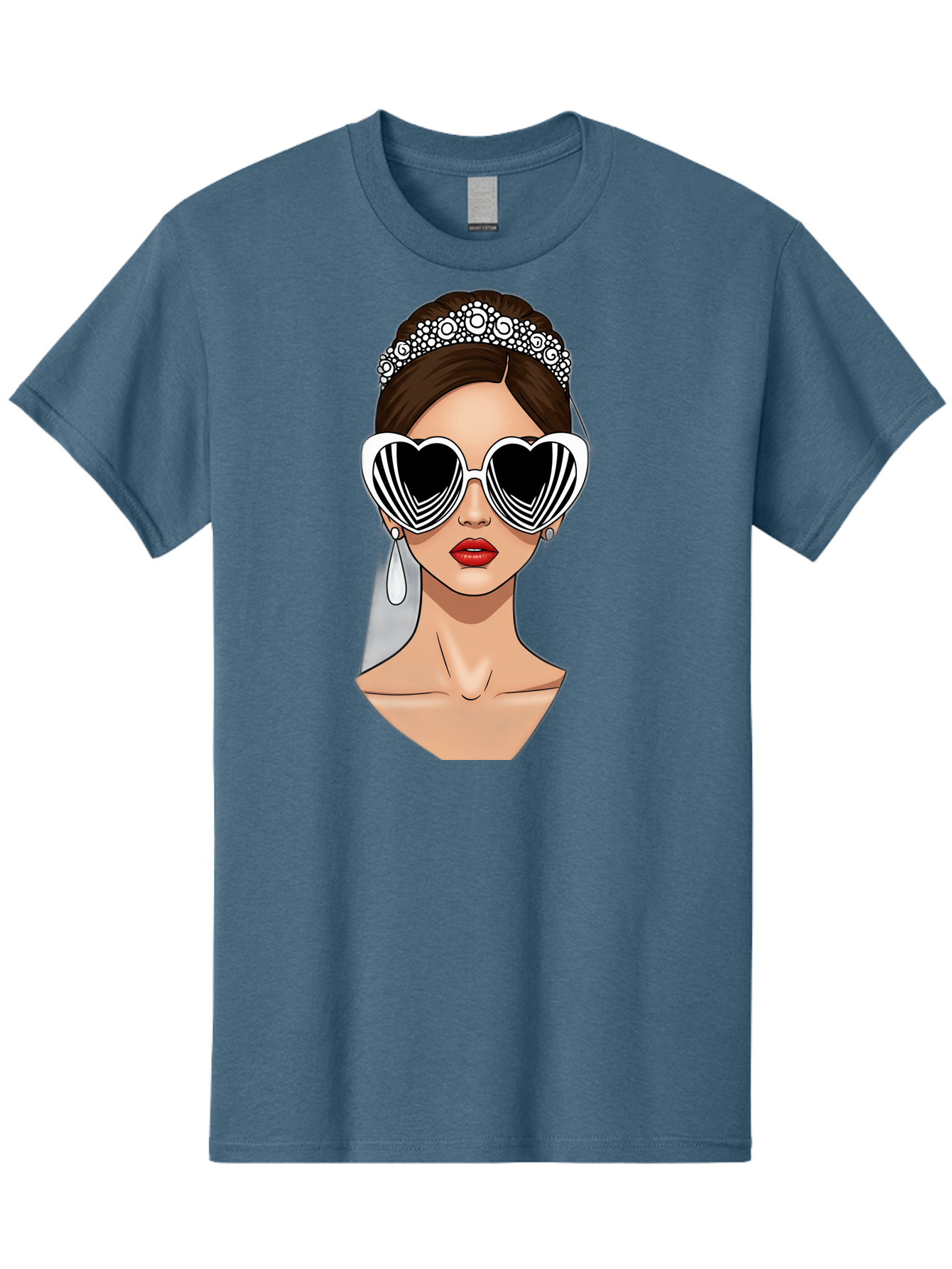 Bride-Fashion-1 Men'S Graphic Tee, 100% Cotton, Comfortable Casual Summer Wear, Machine Washable, Illustration Of Bride, Heart-Shaped Sunglasses, Red Lips, Fashionable Accessories, Wedding Accessories, Wedding Jewelry, Glamorous Style, Baa222