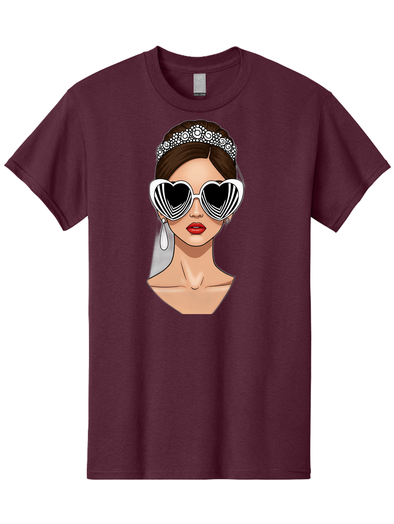 Bride-Fashion-1 Men'S Graphic Tee, 100% Cotton, Comfortable Casual Summer Wear, Machine Washable, Illustration Of Bride, Heart-Shaped Sunglasses, Red Lips, Fashionable Accessories, Wedding Accessories, Wedding Jewelry, Glamorous Style, Baa222