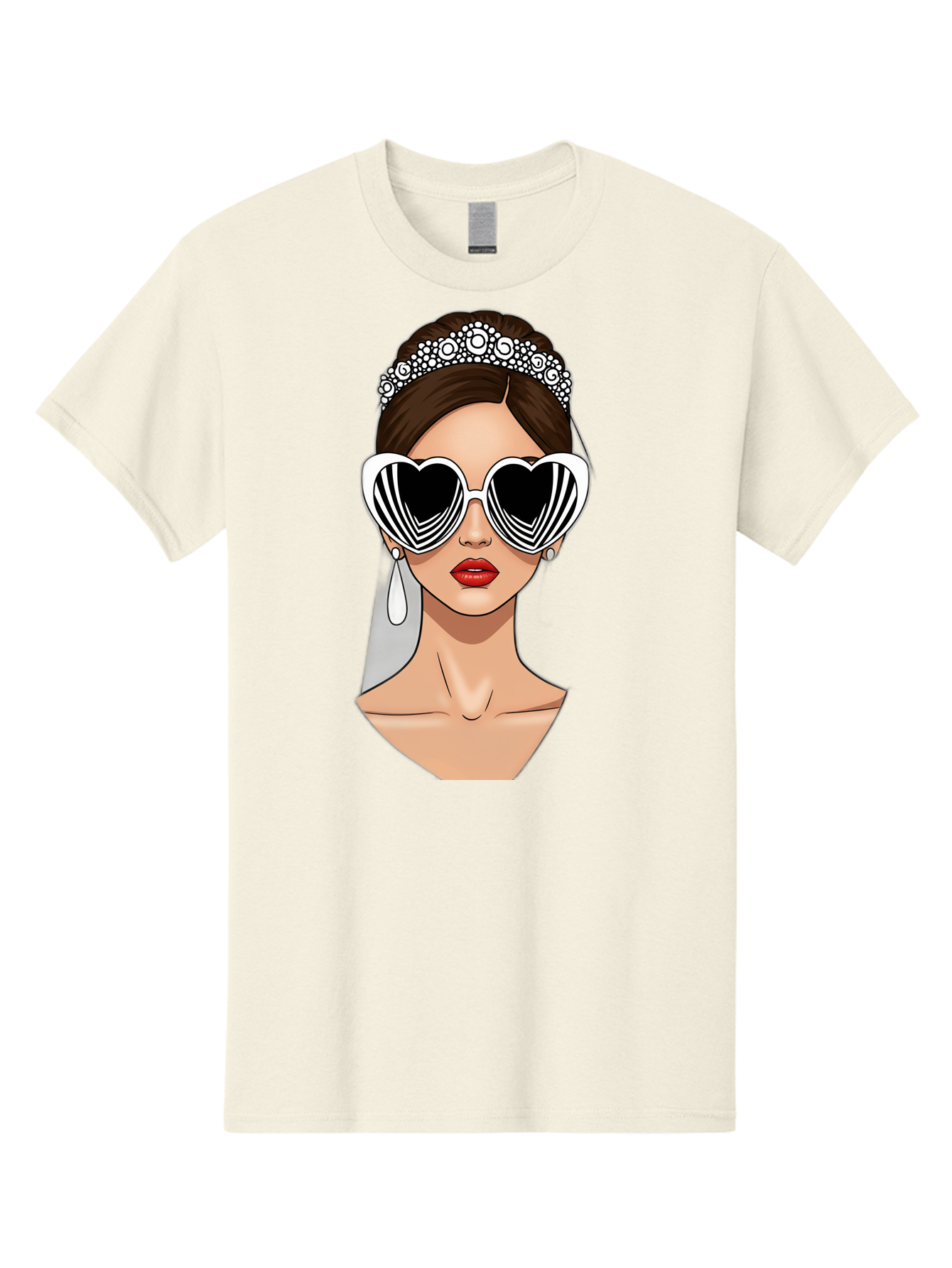 Bride-Fashion-1 Men'S Graphic Tee, 100% Cotton, Comfortable Casual Summer Wear, Machine Washable, Illustration Of Bride, Heart-Shaped Sunglasses, Red Lips, Fashionable Accessories, Wedding Accessories, Wedding Jewelry, Glamorous Style, Baa222