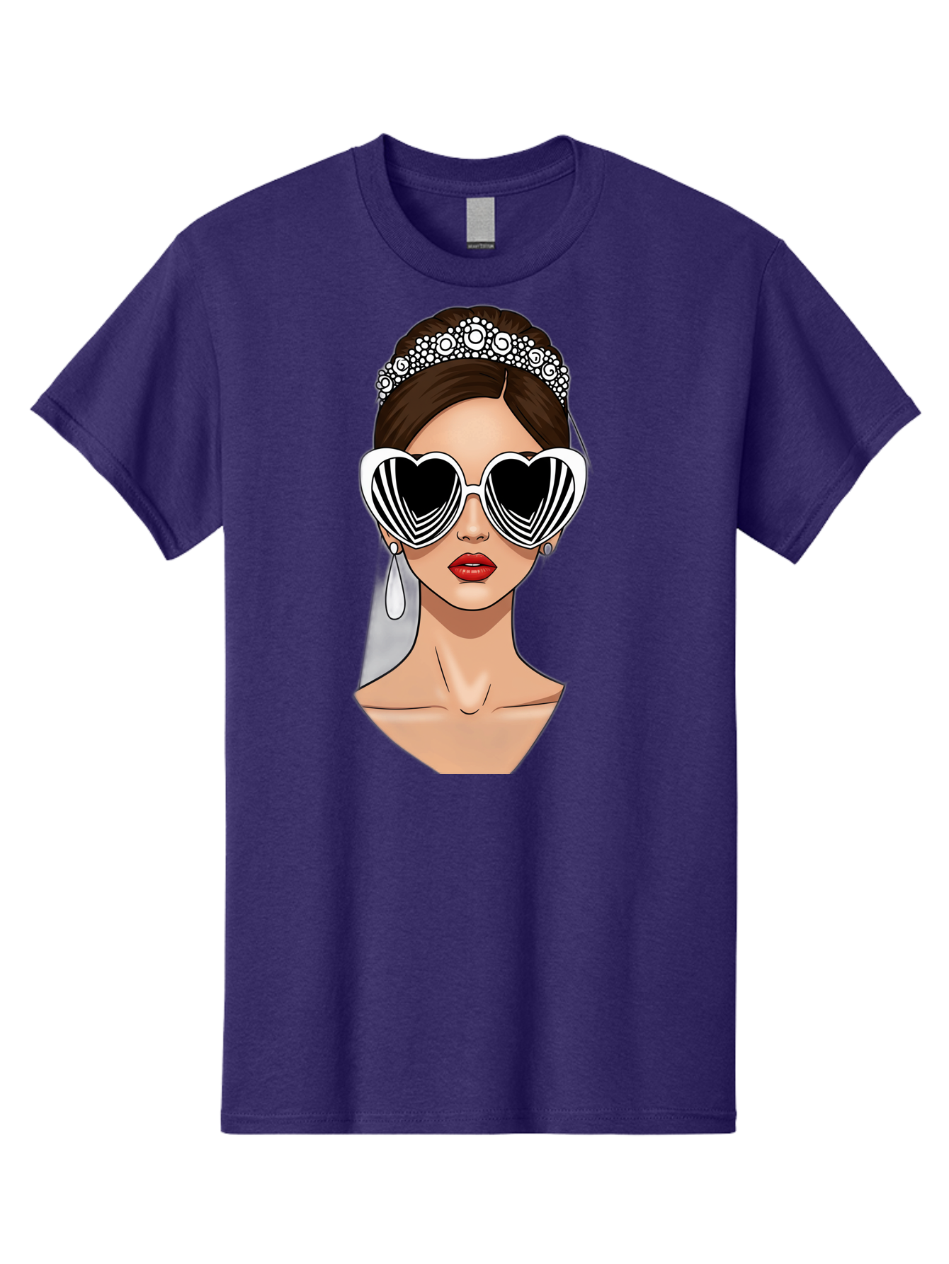 Bride-Fashion-1 Men'S Graphic Tee, 100% Cotton, Comfortable Casual Summer Wear, Machine Washable, Illustration Of Bride, Heart-Shaped Sunglasses, Red Lips, Fashionable Accessories, Wedding Accessories, Wedding Jewelry, Glamorous Style, Baa222