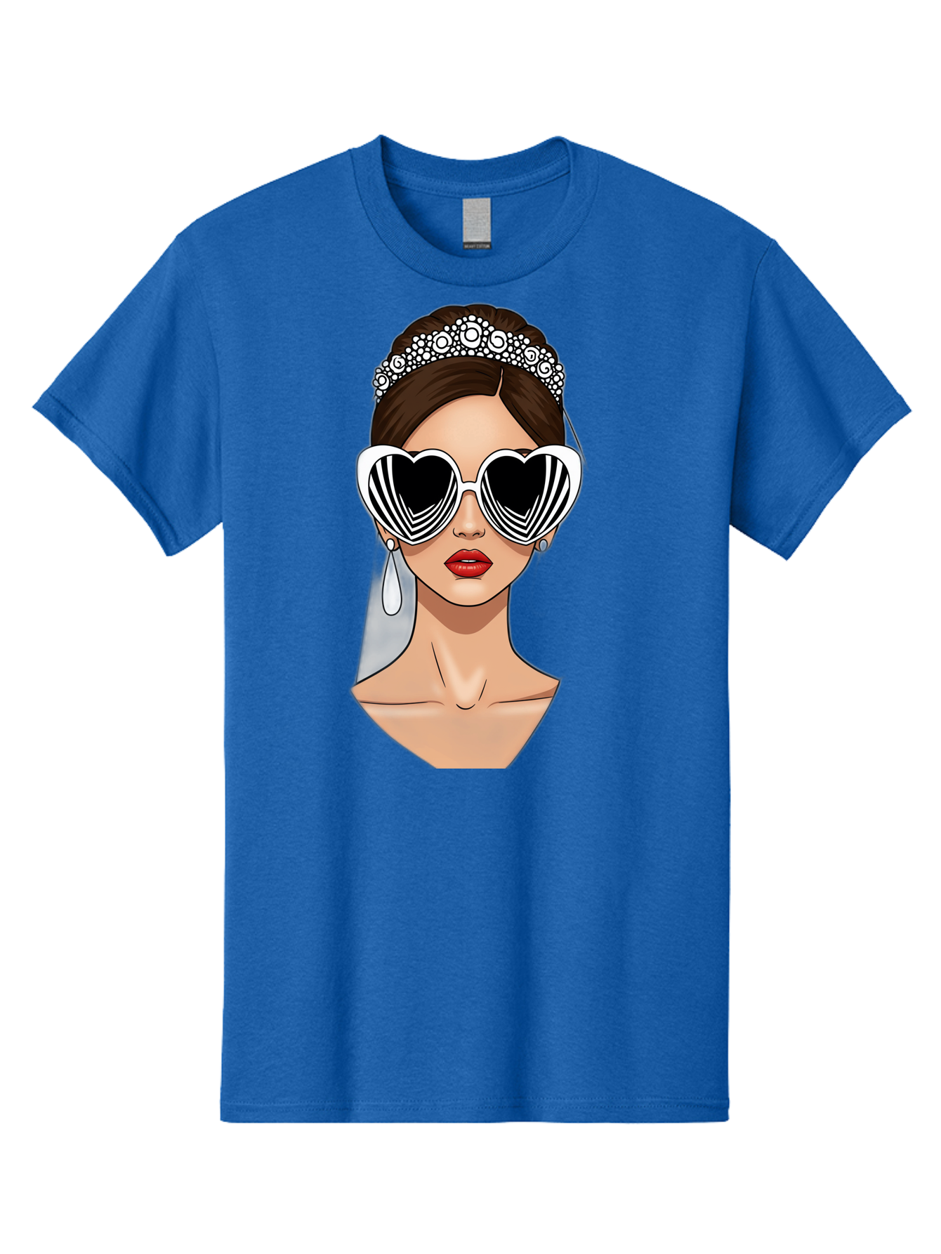 Bride-Fashion-1 Men'S Graphic Tee, 100% Cotton, Comfortable Casual Summer Wear, Machine Washable, Illustration Of Bride, Heart-Shaped Sunglasses, Red Lips, Fashionable Accessories, Wedding Accessories, Wedding Jewelry, Glamorous Style, Baa222