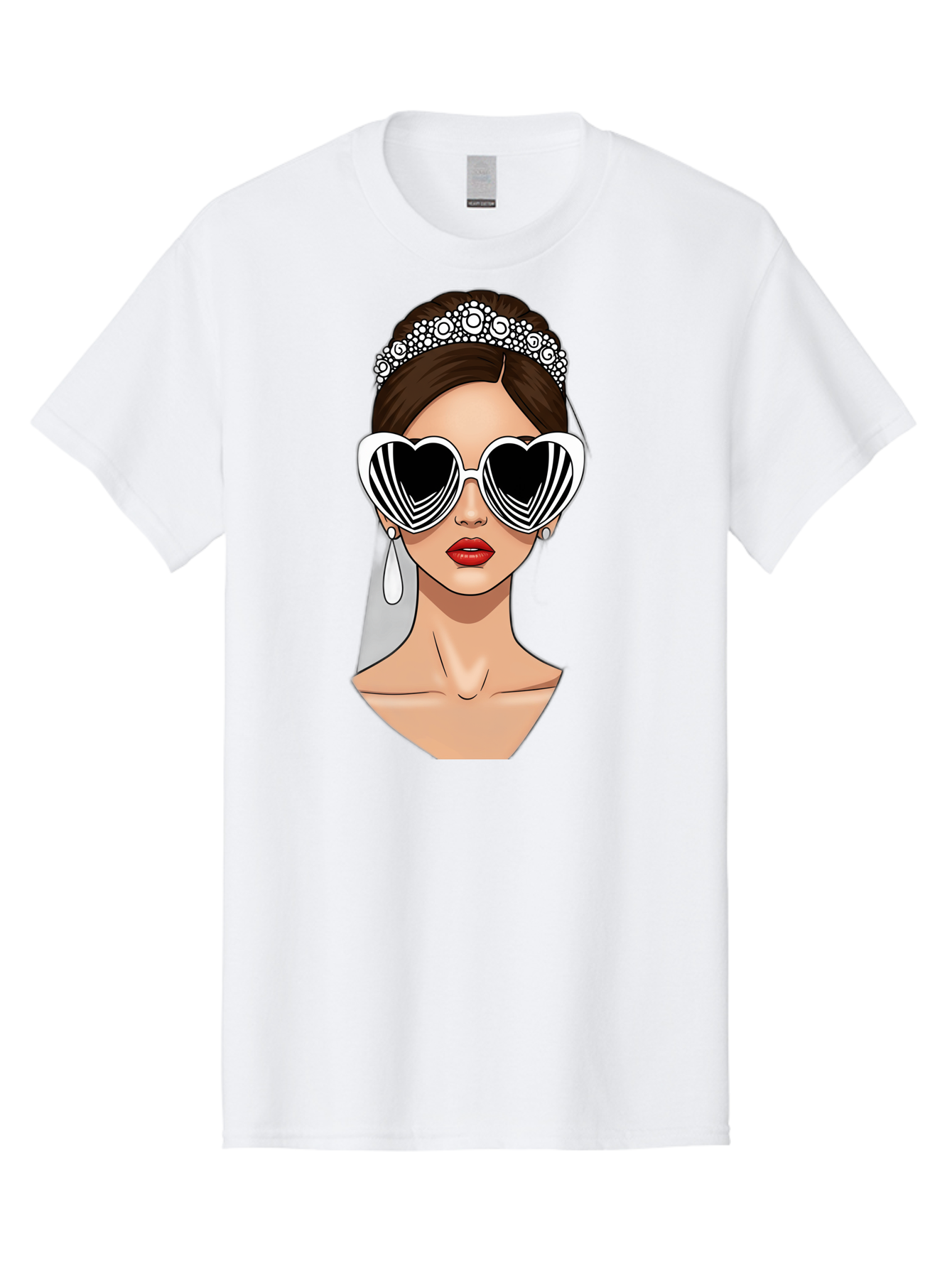 Bride-Fashion-1 Men'S Graphic Tee, 100% Cotton, Comfortable Casual Summer Wear, Machine Washable, Illustration Of Bride, Heart-Shaped Sunglasses, Red Lips, Fashionable Accessories, Wedding Accessories, Wedding Jewelry, Glamorous Style, Baa222