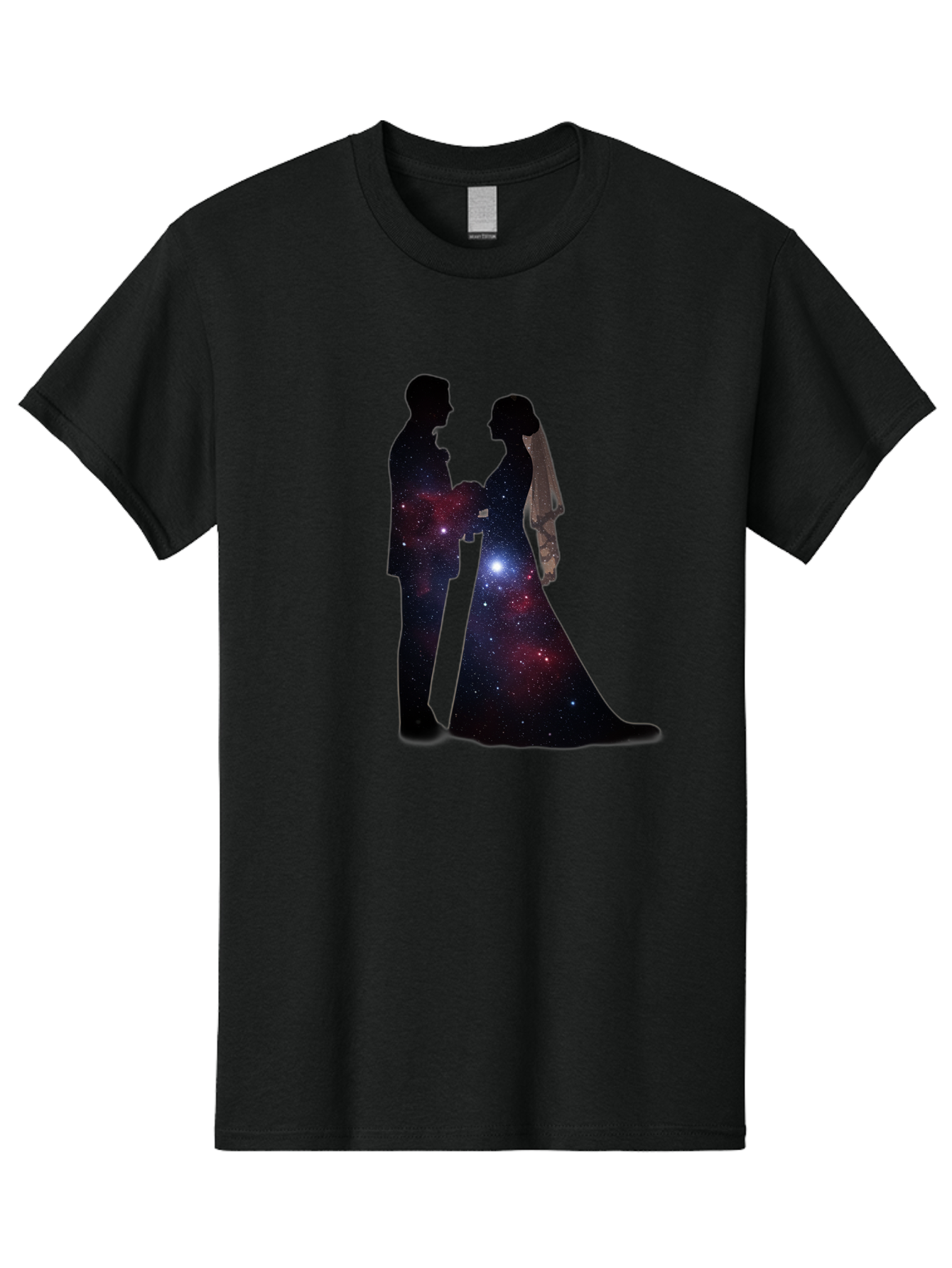 Bride-Groom-Silhouette Men'S Graphic Tee, 100% Cotton, Comfortable Casual Summer Wear, Machine Washable, Bride And Groom Silhouettes, Galaxy Inside Wedding Couple, Starry Night, Love Story, Wedding Vows, Celestial Romance, Eternity, Stars, Baa224