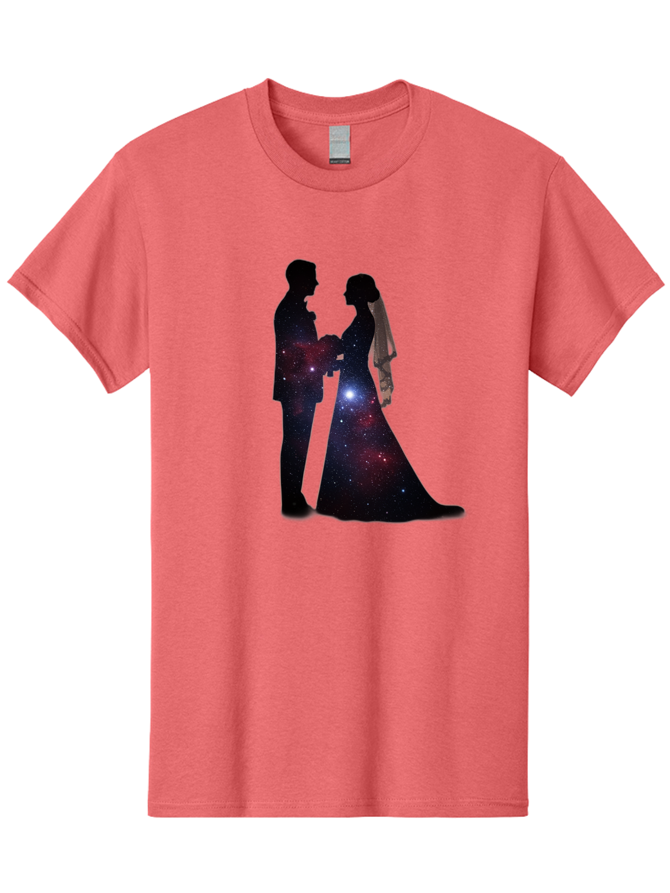 Bride-Groom-Silhouette Men'S Graphic Tee, 100% Cotton, Comfortable Casual Summer Wear, Machine Washable, Bride And Groom Silhouettes, Galaxy Inside Wedding Couple, Starry Night, Love Story, Wedding Vows, Celestial Romance, Eternity, Stars, Baa224