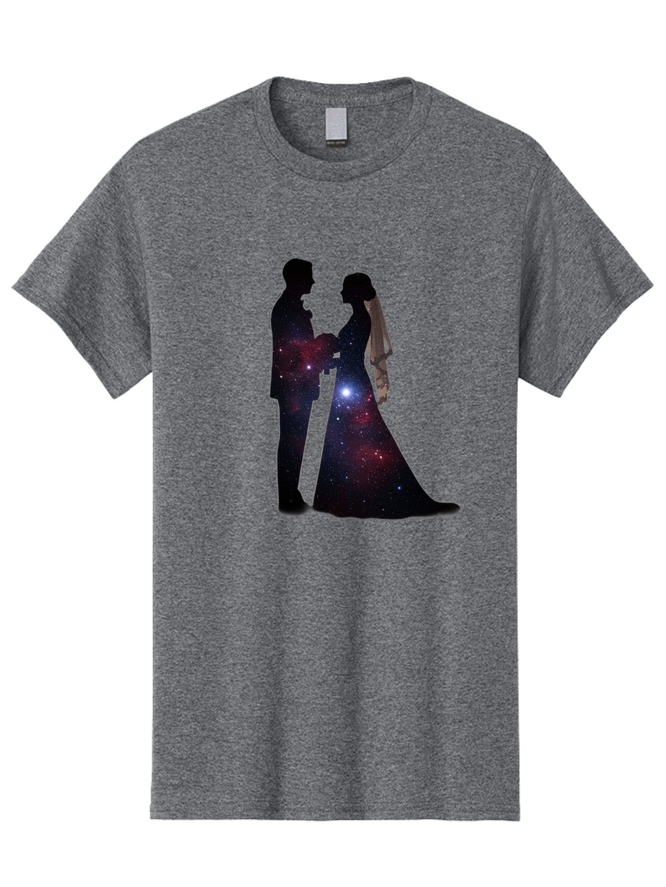 Bride-Groom-Silhouette Men'S Graphic Tee, 100% Cotton, Comfortable Casual Summer Wear, Machine Washable, Bride And Groom Silhouettes, Galaxy Inside Wedding Couple, Starry Night, Love Story, Wedding Vows, Celestial Romance, Eternity, Stars, Baa224