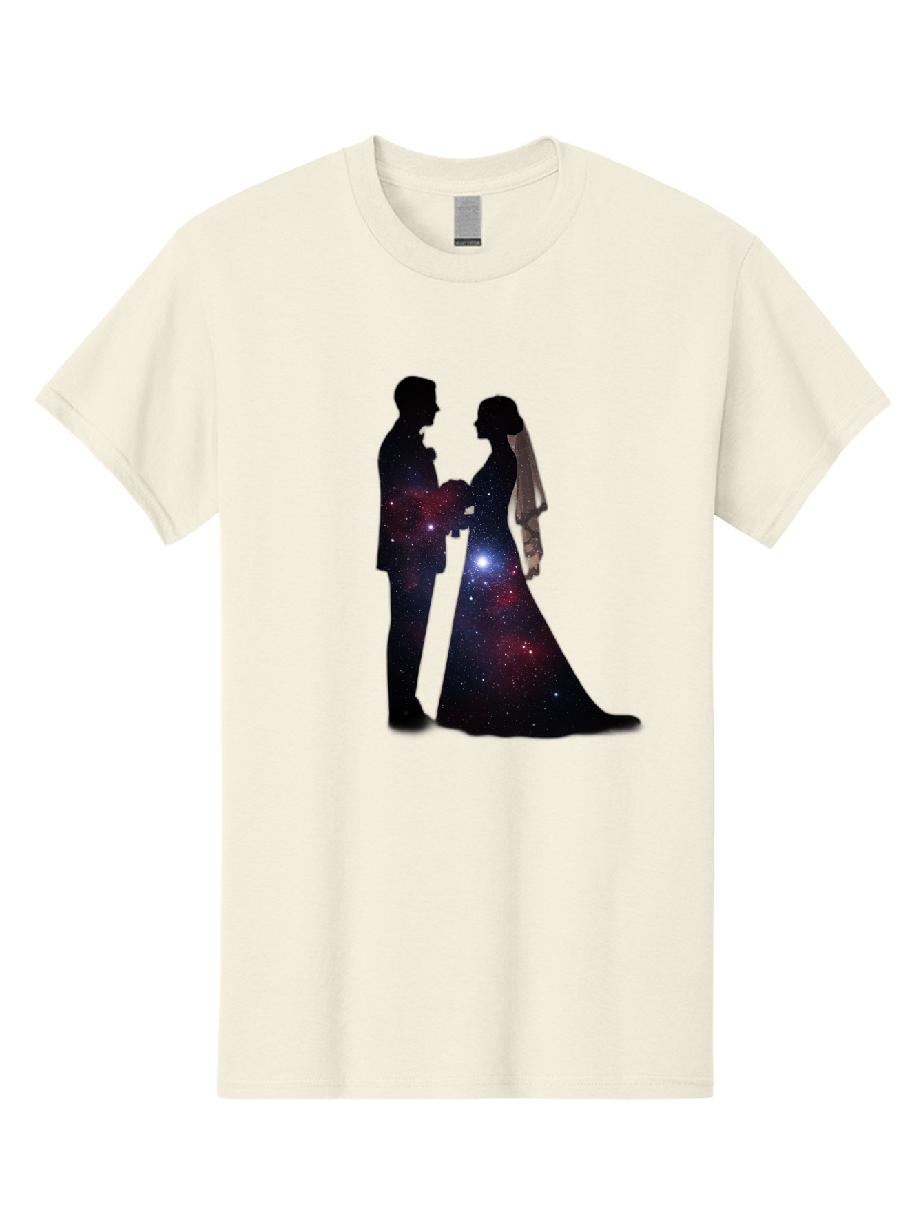 Bride-Groom-Silhouette Men'S Graphic Tee, 100% Cotton, Comfortable Casual Summer Wear, Machine Washable, Bride And Groom Silhouettes, Galaxy Inside Wedding Couple, Starry Night, Love Story, Wedding Vows, Celestial Romance, Eternity, Stars, Baa224