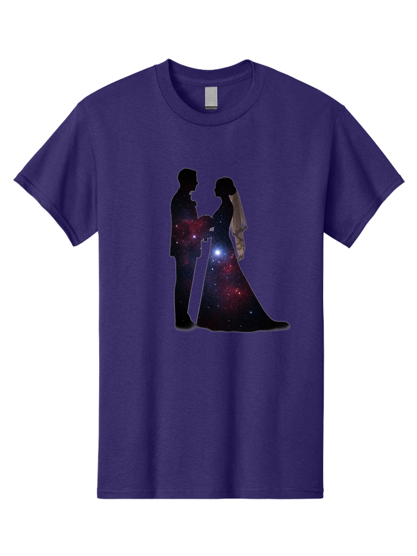 Bride-Groom-Silhouette Men'S Graphic Tee, 100% Cotton, Comfortable Casual Summer Wear, Machine Washable, Bride And Groom Silhouettes, Galaxy Inside Wedding Couple, Starry Night, Love Story, Wedding Vows, Celestial Romance, Eternity, Stars, Baa224