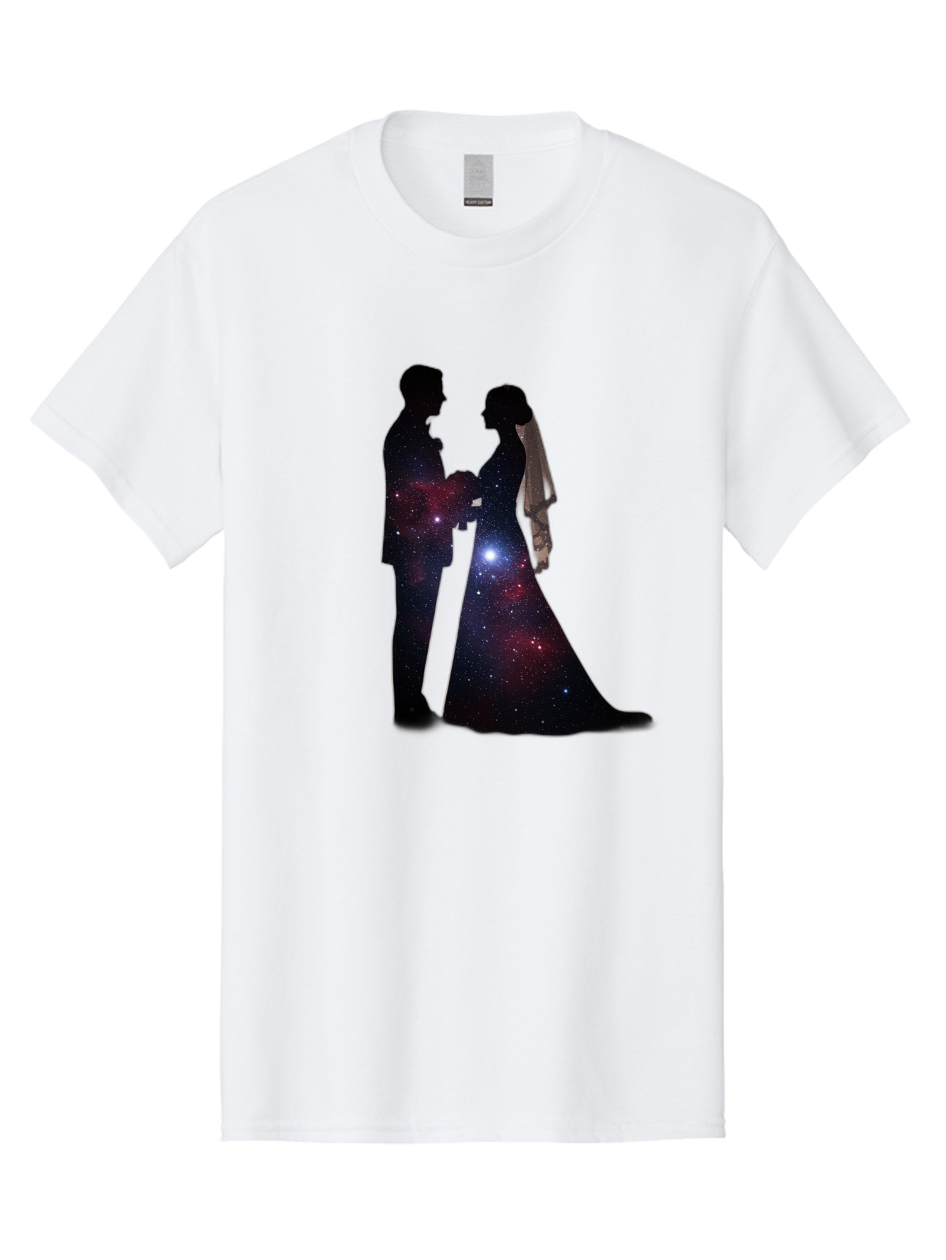 Bride-Groom-Silhouette Men'S Graphic Tee, 100% Cotton, Comfortable Casual Summer Wear, Machine Washable, Bride And Groom Silhouettes, Galaxy Inside Wedding Couple, Starry Night, Love Story, Wedding Vows, Celestial Romance, Eternity, Stars, Baa224