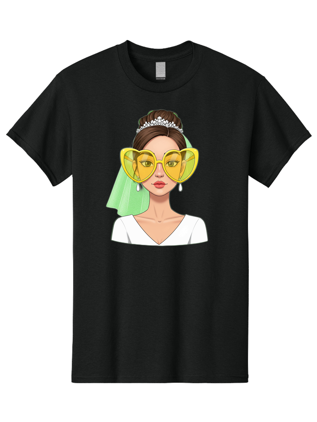 Bride-Heart-Sunglasses Men'S Graphic Tee, 100% Cotton, Comfortable Casual Summer Wear, Machine Washable, Bride With Heart-Shaped Sunglasses, Wedding Accessories, Fashionable Eyewear, Elegant Attire, Wedding Jewelry, Glamorous Look, Baa225