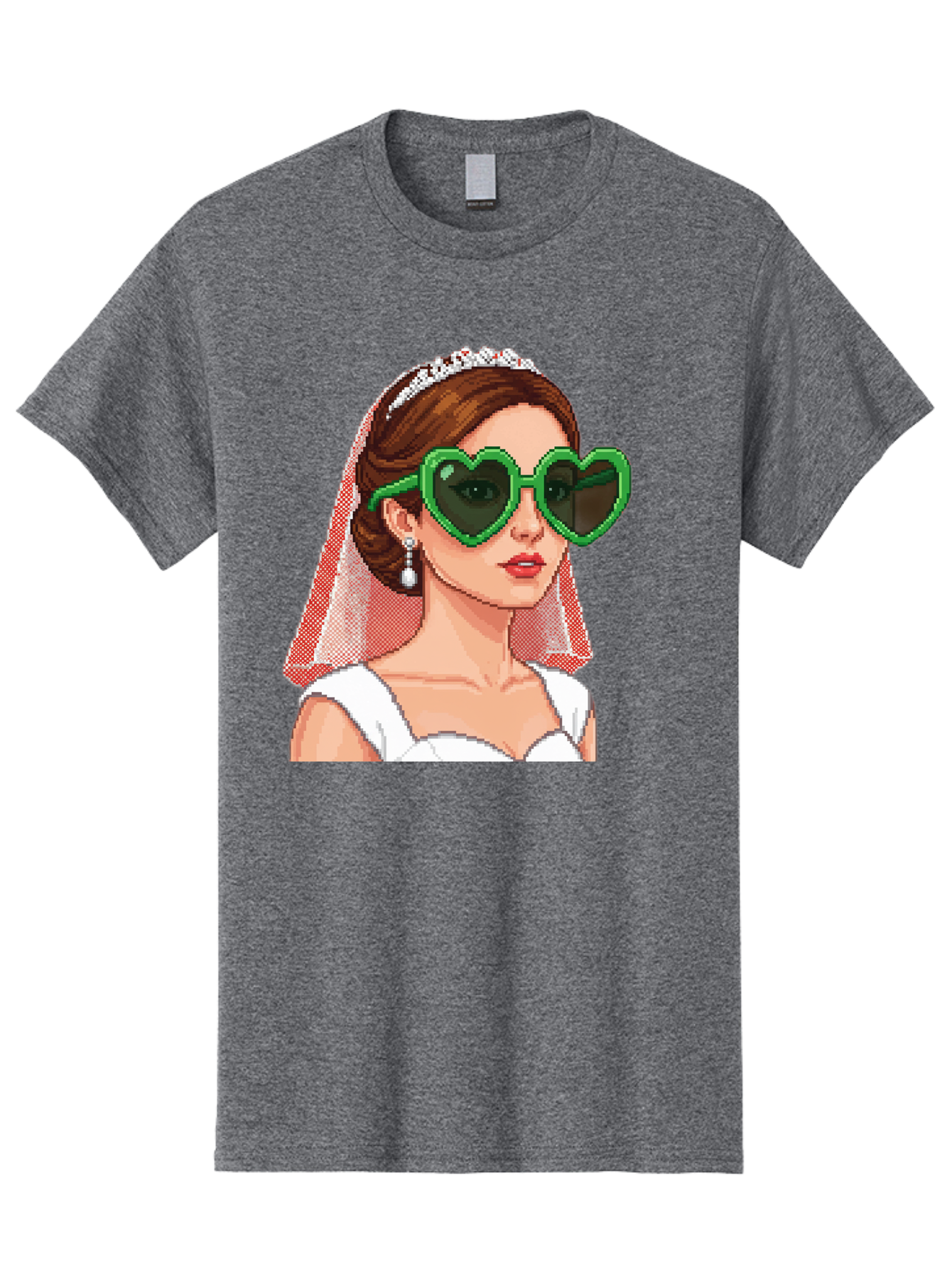 Bride-With-Heart-Shaped-Sunglasses-1 Men'S Graphic Tee, 100% Cotton, Comfortable Casual Summer Wear, Machine Washable, Bride Wearing Heart-Shaped Sunglasses, Trendy Wedding Attire, Stylish Accessories, Veil And Tiara, Modern Fashion, Baa228