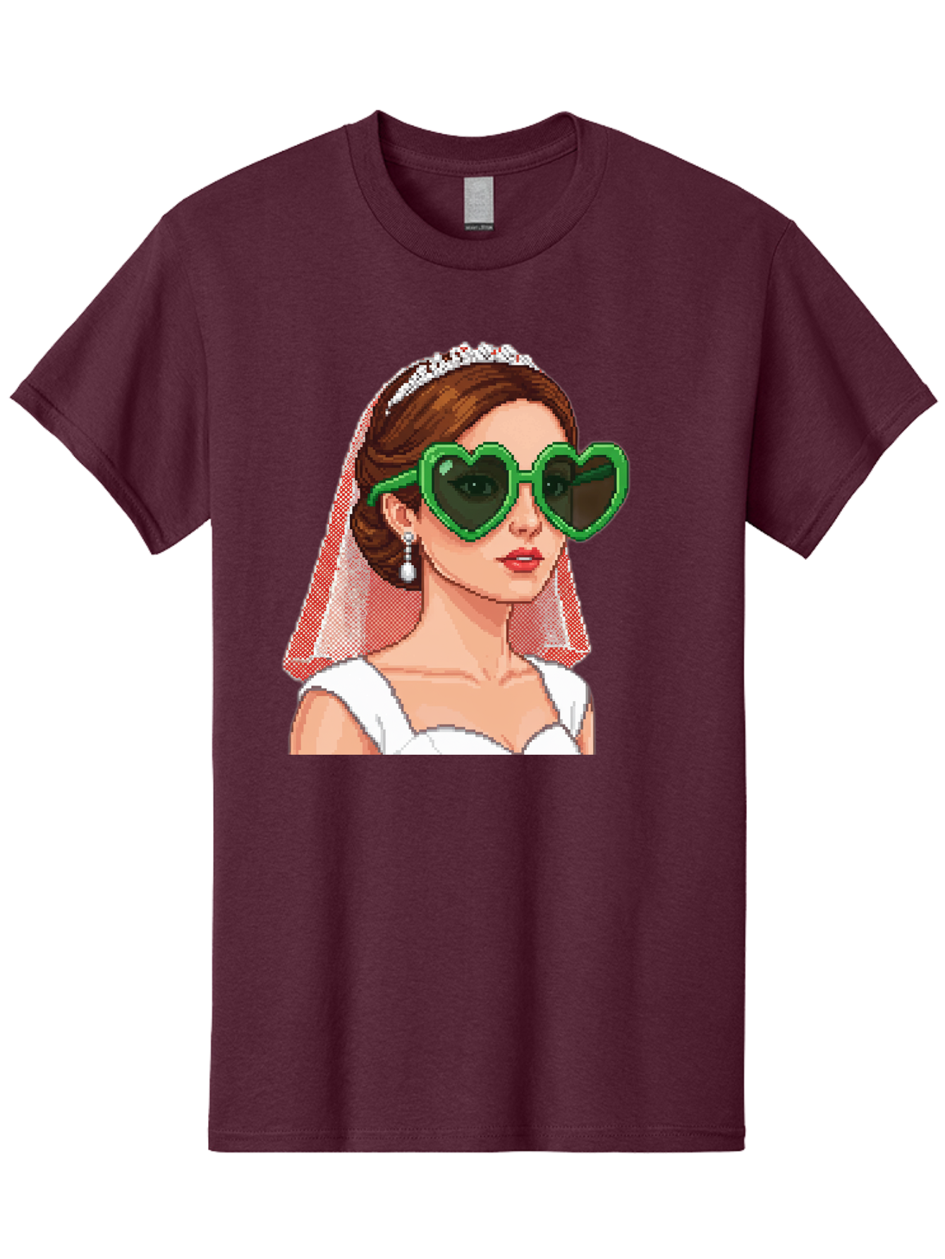 Bride-With-Heart-Shaped-Sunglasses-1 Men'S Graphic Tee, 100% Cotton, Comfortable Casual Summer Wear, Machine Washable, Bride Wearing Heart-Shaped Sunglasses, Trendy Wedding Attire, Stylish Accessories, Veil And Tiara, Modern Fashion, Baa228