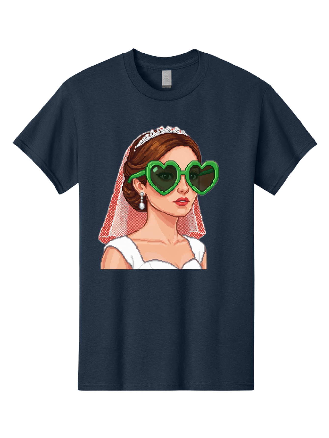 Bride-With-Heart-Shaped-Sunglasses-1 Men'S Graphic Tee, 100% Cotton, Comfortable Casual Summer Wear, Machine Washable, Bride Wearing Heart-Shaped Sunglasses, Trendy Wedding Attire, Stylish Accessories, Veil And Tiara, Modern Fashion, Baa228