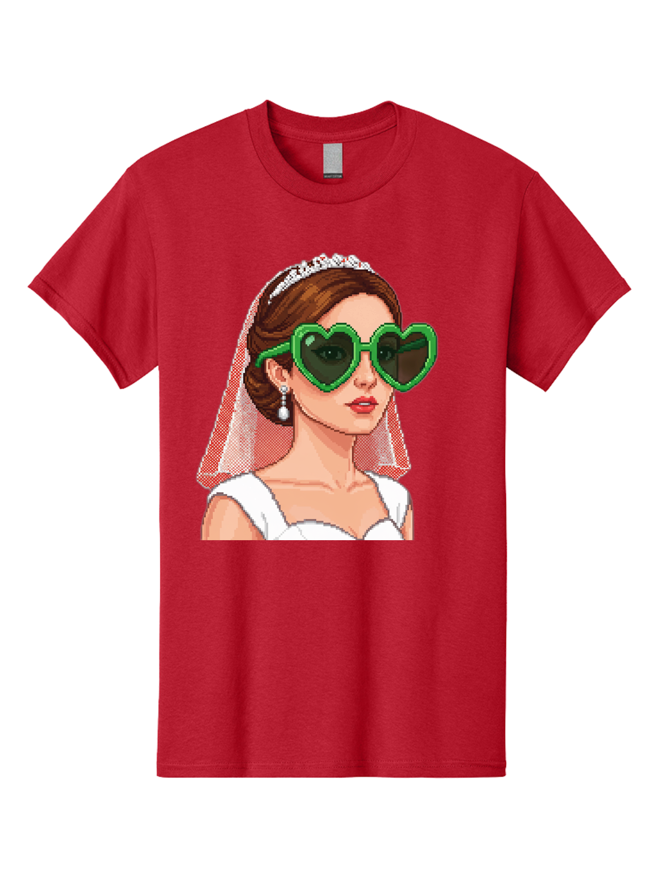 Bride-With-Heart-Shaped-Sunglasses-1 Men'S Graphic Tee, 100% Cotton, Comfortable Casual Summer Wear, Machine Washable, Bride Wearing Heart-Shaped Sunglasses, Trendy Wedding Attire, Stylish Accessories, Veil And Tiara, Modern Fashion, Baa228