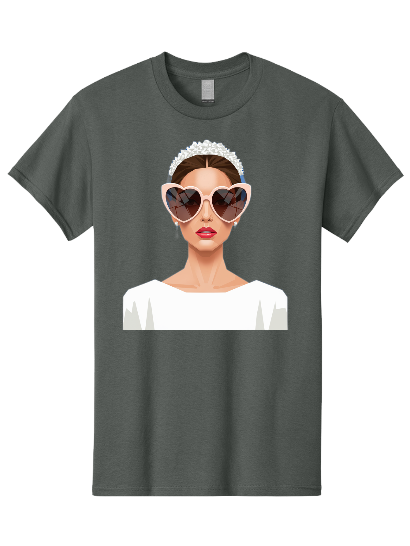 Bride-With-Heart-Shaped-Sunglasses-4 Men'S Graphic Tee, 100% Cotton, Comfortable Casual Summer Wear, Machine Washable, Bride With Heart-Shaped Sunglasses, White Wedding Dress, Floral Headband, Red Lips, Stylish Accessories, Baa231