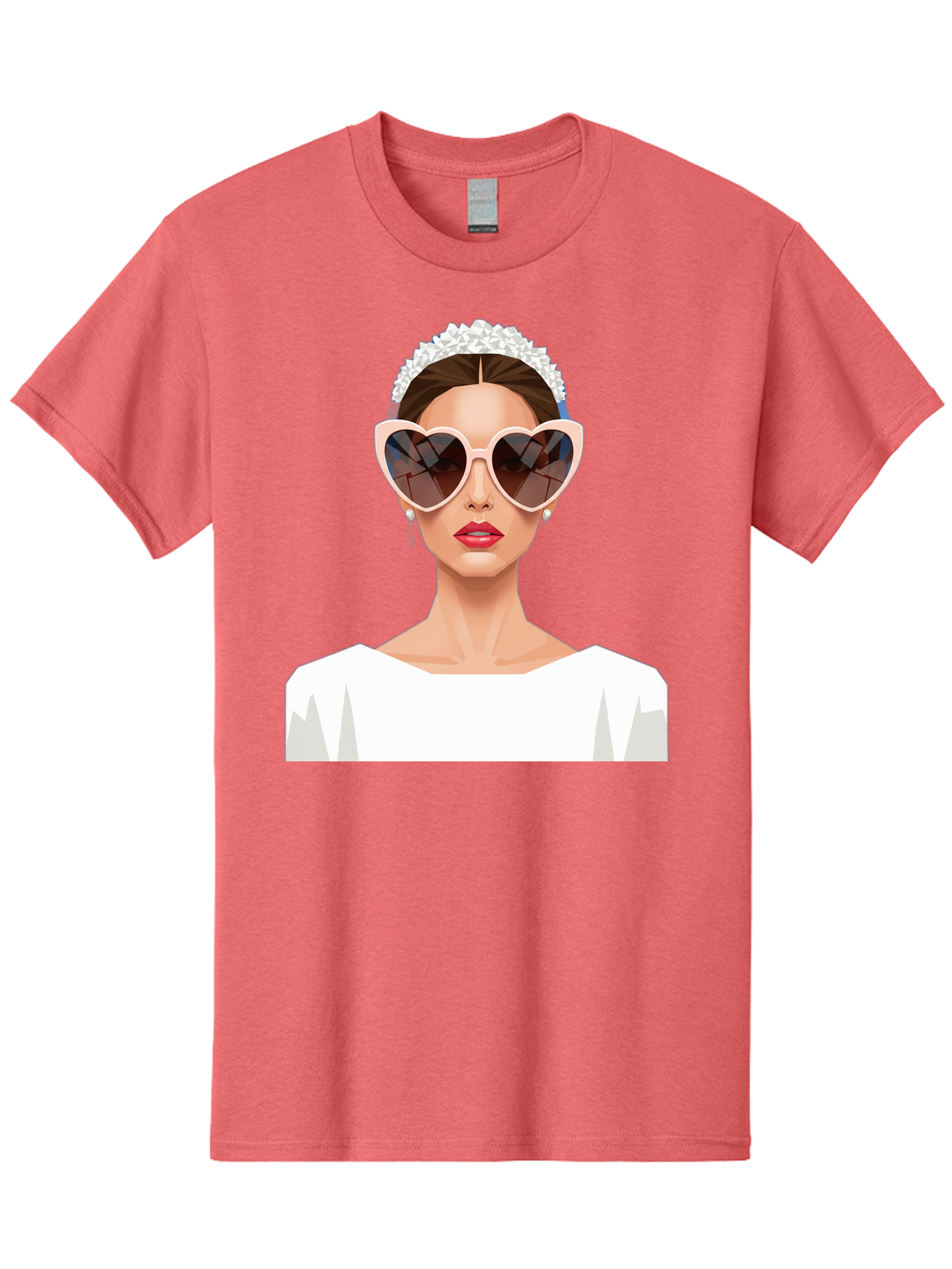 Bride-With-Heart-Shaped-Sunglasses-4 Men'S Graphic Tee, 100% Cotton, Comfortable Casual Summer Wear, Machine Washable, Bride With Heart-Shaped Sunglasses, White Wedding Dress, Floral Headband, Red Lips, Stylish Accessories, Baa231