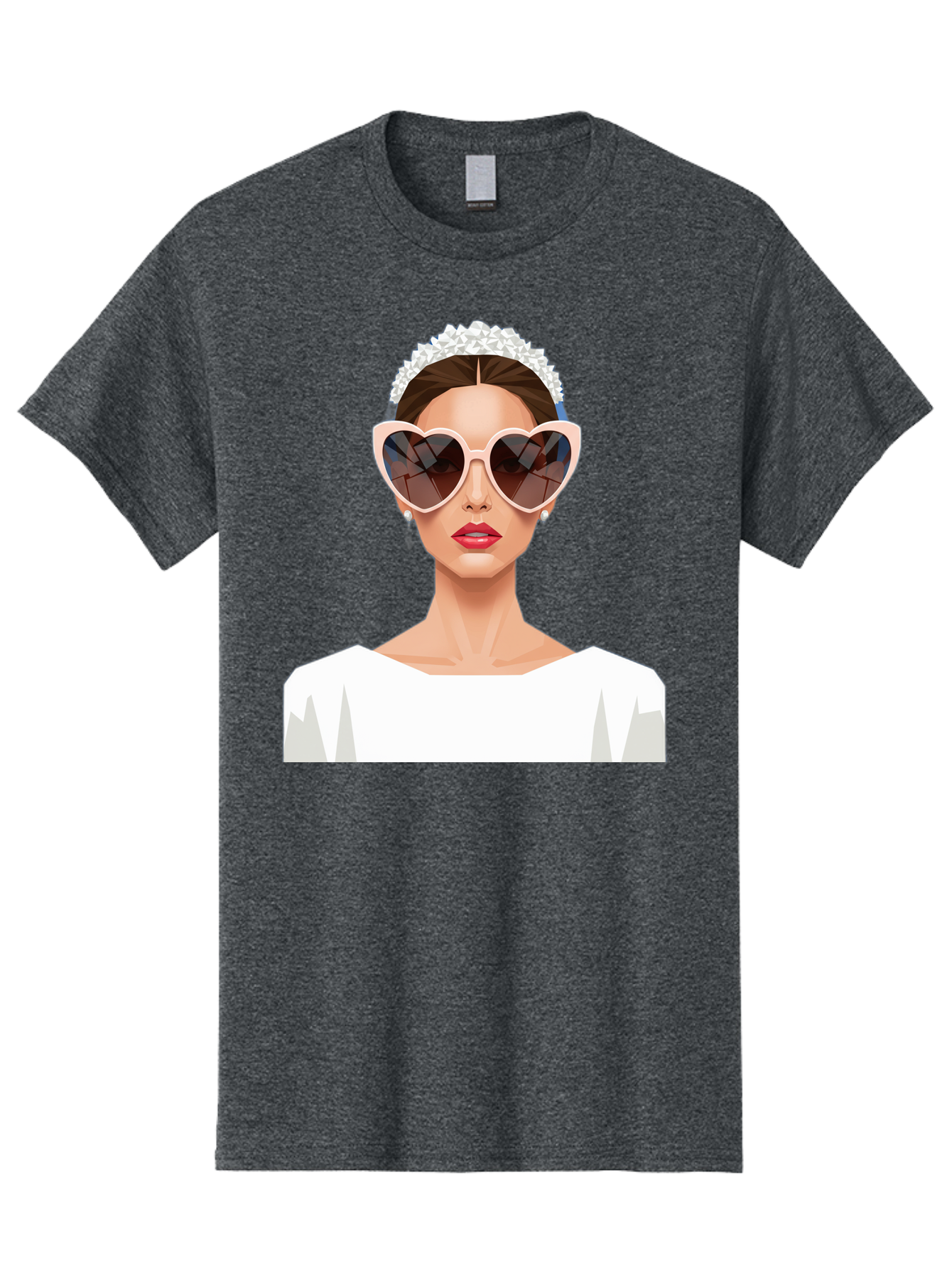 Bride-With-Heart-Shaped-Sunglasses-4 Men'S Graphic Tee, 100% Cotton, Comfortable Casual Summer Wear, Machine Washable, Bride With Heart-Shaped Sunglasses, White Wedding Dress, Floral Headband, Red Lips, Stylish Accessories, Baa231