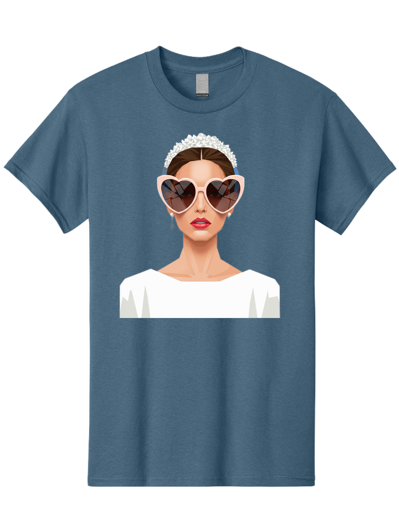 Bride-With-Heart-Shaped-Sunglasses-4 Men'S Graphic Tee, 100% Cotton, Comfortable Casual Summer Wear, Machine Washable, Bride With Heart-Shaped Sunglasses, White Wedding Dress, Floral Headband, Red Lips, Stylish Accessories, Baa231