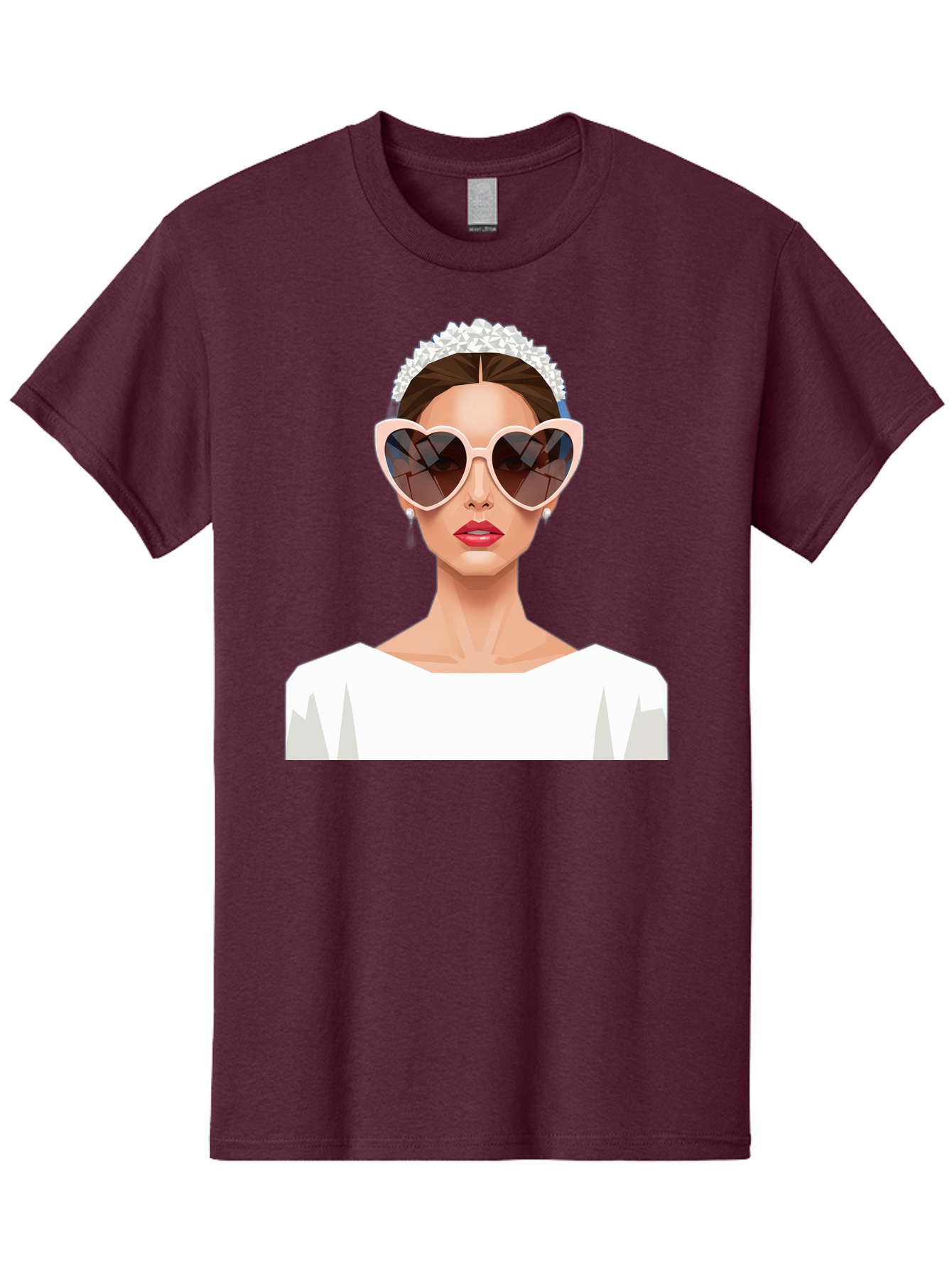 Bride-With-Heart-Shaped-Sunglasses-4 Men'S Graphic Tee, 100% Cotton, Comfortable Casual Summer Wear, Machine Washable, Bride With Heart-Shaped Sunglasses, White Wedding Dress, Floral Headband, Red Lips, Stylish Accessories, Baa231