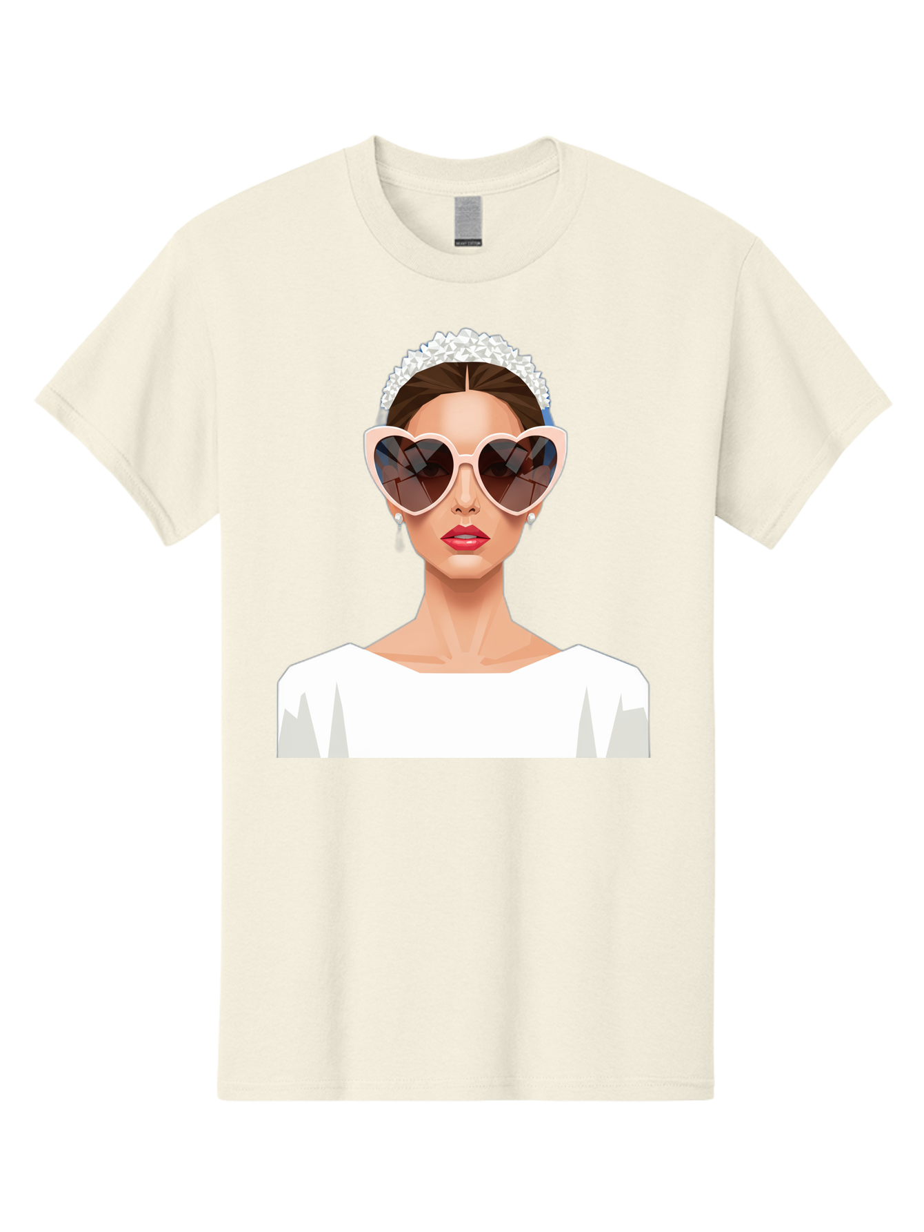 Bride-With-Heart-Shaped-Sunglasses-4 Men'S Graphic Tee, 100% Cotton, Comfortable Casual Summer Wear, Machine Washable, Bride With Heart-Shaped Sunglasses, White Wedding Dress, Floral Headband, Red Lips, Stylish Accessories, Baa231