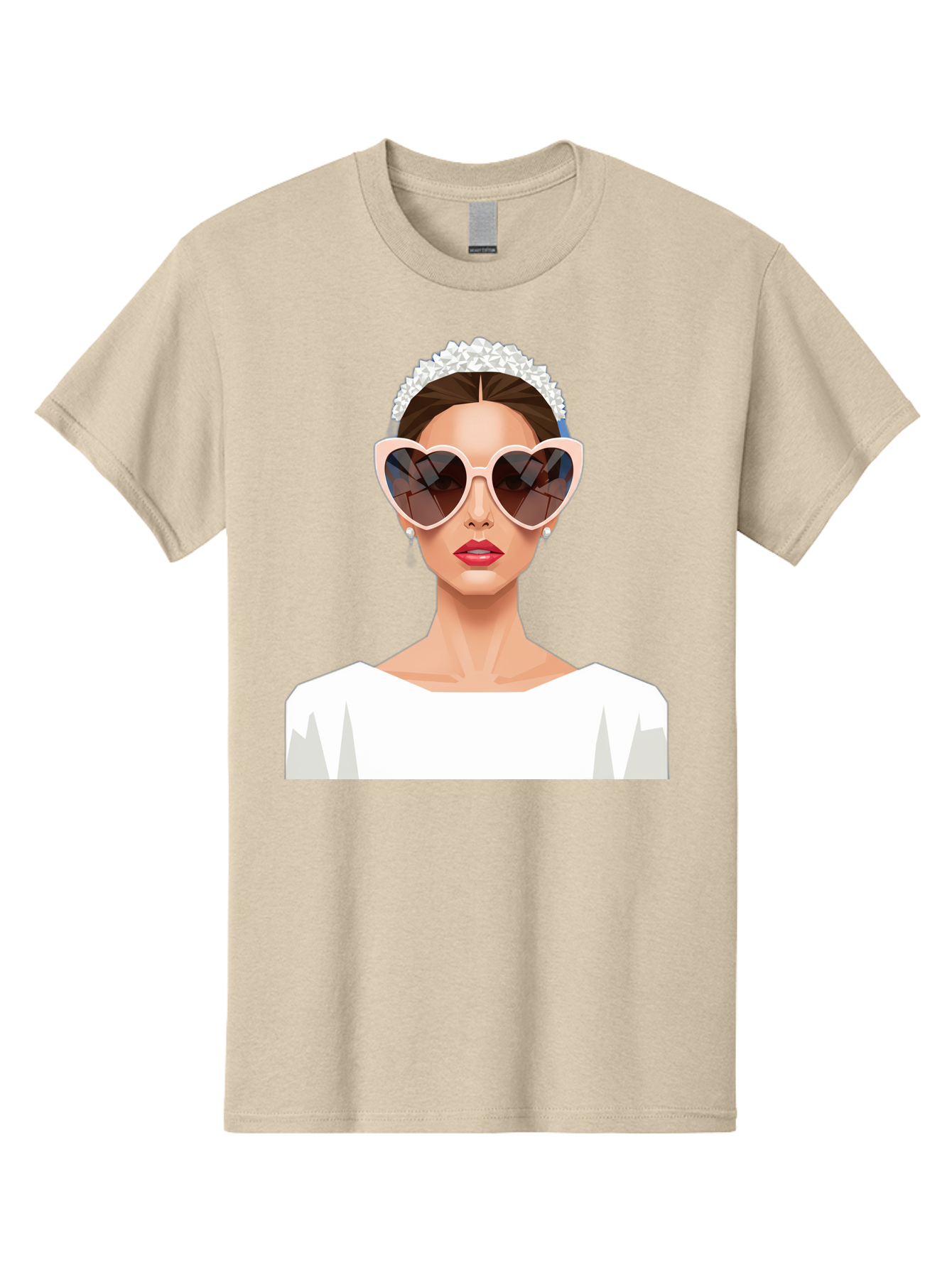 Bride-With-Heart-Shaped-Sunglasses-4 Men'S Graphic Tee, 100% Cotton, Comfortable Casual Summer Wear, Machine Washable, Bride With Heart-Shaped Sunglasses, White Wedding Dress, Floral Headband, Red Lips, Stylish Accessories, Baa231