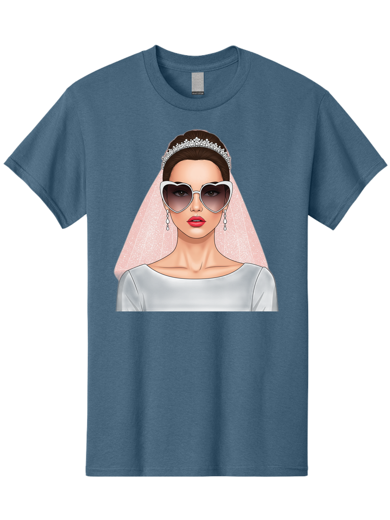 Bride-With-Sunglasses Men'S Graphic Tee, 100% Cotton, Comfortable Casual Summer Wear, Machine Washable, Bride In Sunglasses, Wedding Fashion, Stylish Wedding Attire, Heart-Shaped Sunglasses, Elegant Wedding Look, Trendy Bridal Style, Baa233