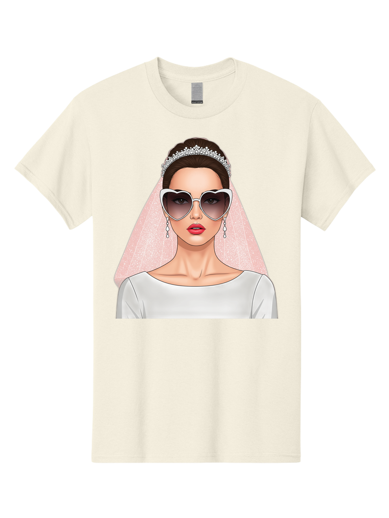 Bride-With-Sunglasses Men'S Graphic Tee, 100% Cotton, Comfortable Casual Summer Wear, Machine Washable, Bride In Sunglasses, Wedding Fashion, Stylish Wedding Attire, Heart-Shaped Sunglasses, Elegant Wedding Look, Trendy Bridal Style, Baa233