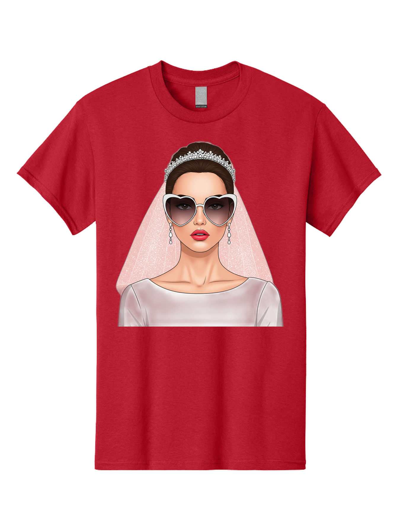 Bride-With-Sunglasses Men'S Graphic Tee, 100% Cotton, Comfortable Casual Summer Wear, Machine Washable, Bride In Sunglasses, Wedding Fashion, Stylish Wedding Attire, Heart-Shaped Sunglasses, Elegant Wedding Look, Trendy Bridal Style, Baa233