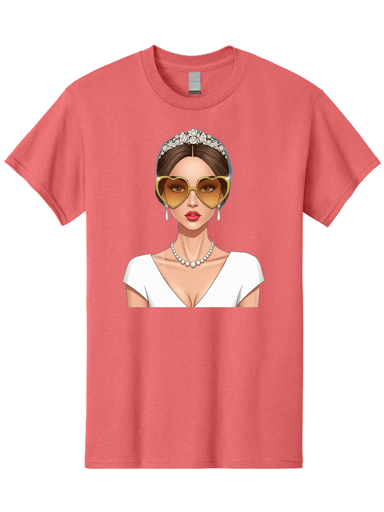 Bride Men'S Graphic Tee, 100% Cotton, Comfortable Casual Summer Wear, Machine Washable, Bride Avatar, White Wedding Dress, Heart-Shaped Sunglasses, Pearl Necklace, Elegant Attire, Glamorous Accessories, Fashionable Design, Luxury Style, Baa234