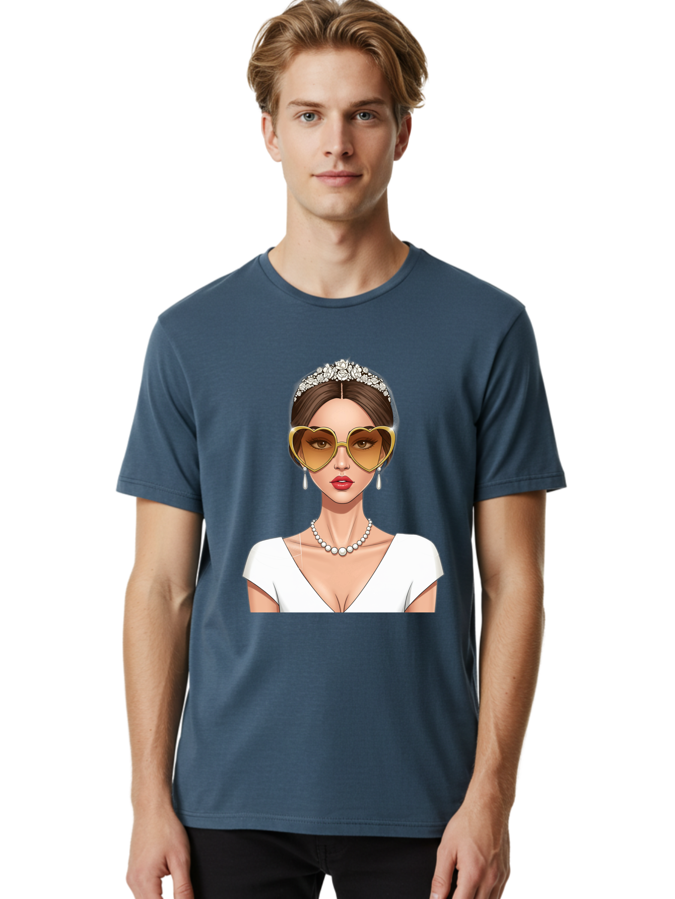 Bride Men'S Graphic Tee, 100% Cotton, Comfortable Casual Summer Wear, Machine Washable, Bride Avatar, White Wedding Dress, Heart-Shaped Sunglasses, Pearl Necklace, Elegant Attire, Glamorous Accessories, Fashionable Design, Luxury Style, Baa234