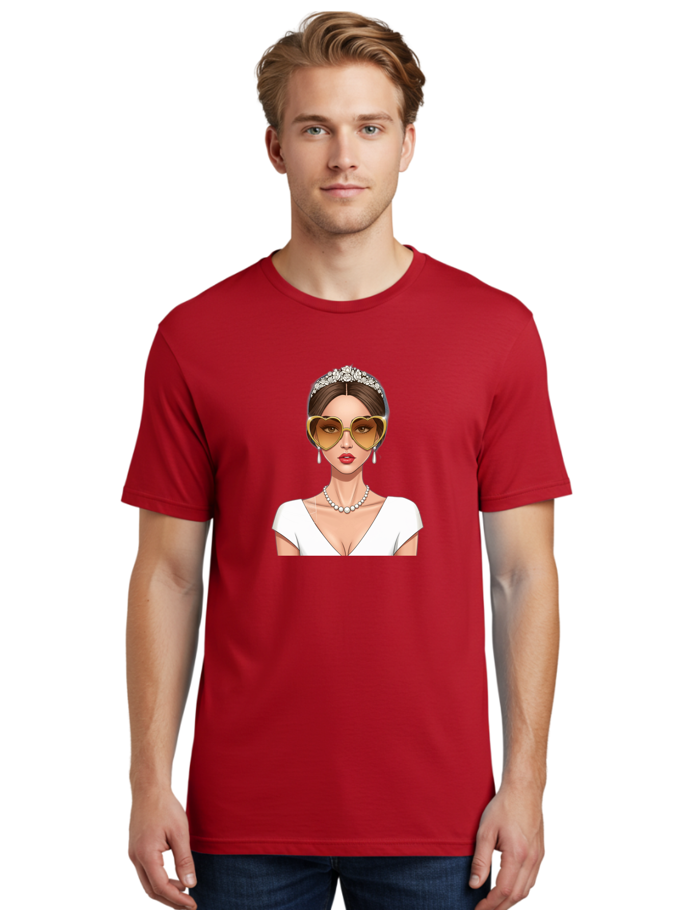Bride Men'S Graphic Tee, 100% Cotton, Comfortable Casual Summer Wear, Machine Washable, Bride Avatar, White Wedding Dress, Heart-Shaped Sunglasses, Pearl Necklace, Elegant Attire, Glamorous Accessories, Fashionable Design, Luxury Style, Baa234