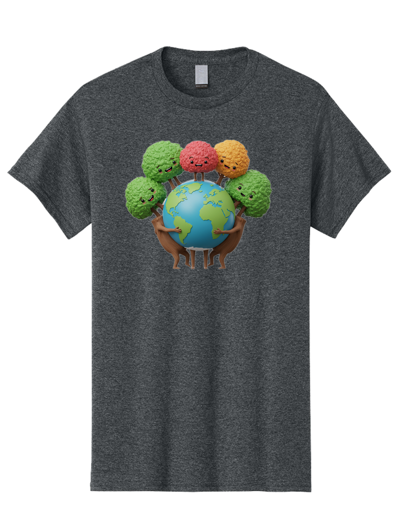 Broccoli-Earth Men'S Graphic Tee, 100% Cotton, Comfortable Casual Summer Wear, Machine Washable, Broccoli Characters, Diverse Vegetables, Happy Faces, Global Unity, Earth Support, Environmental Care, Cartoon Style, Green Earth, Varied Colors Baa235