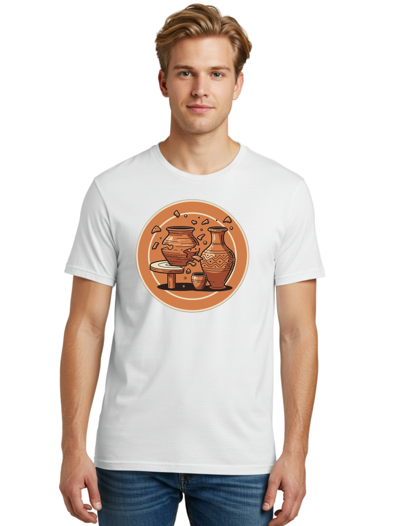 Broken-Clay-Pot Men'S Graphic Tee, 100% Cotton, Comfortable Casual Summer Wear, Machine Washable, Clay Pots, Pottery, Ceramics, Broken Pieces, Potter'S Wheel, Handmade Craftsmanship, Earthy Tones, Traditional Art, Cultural Heritage Baa236