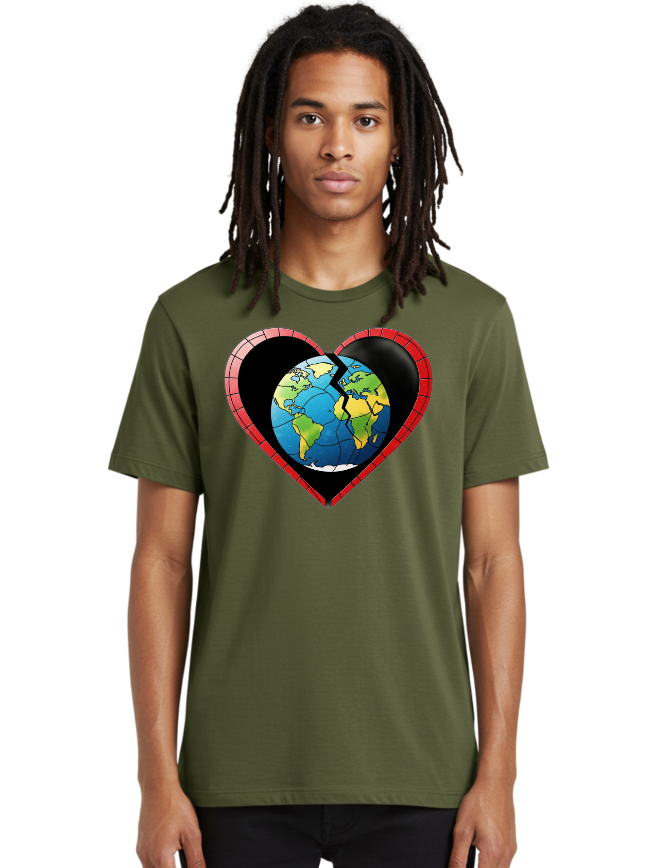 Broken-Heart-Earth Men'S Graphic Tee, 100% Cotton, Comfortable Casual Summer Wear, Machine Washable, Heart-Shaped Earth, Broken Earth, Fractured Globe, Cracked Heart, World Map, Earth Love, Environmental Concern, Global Unity Baa237