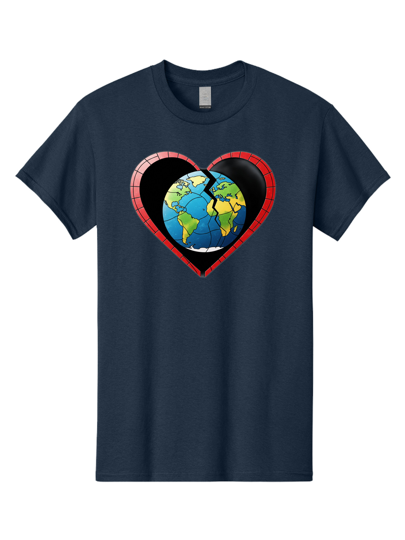Broken-Heart-Earth Men'S Graphic Tee, 100% Cotton, Comfortable Casual Summer Wear, Machine Washable, Heart-Shaped Earth, Broken Earth, Fractured Globe, Cracked Heart, World Map, Earth Love, Environmental Concern, Global Unity Baa237