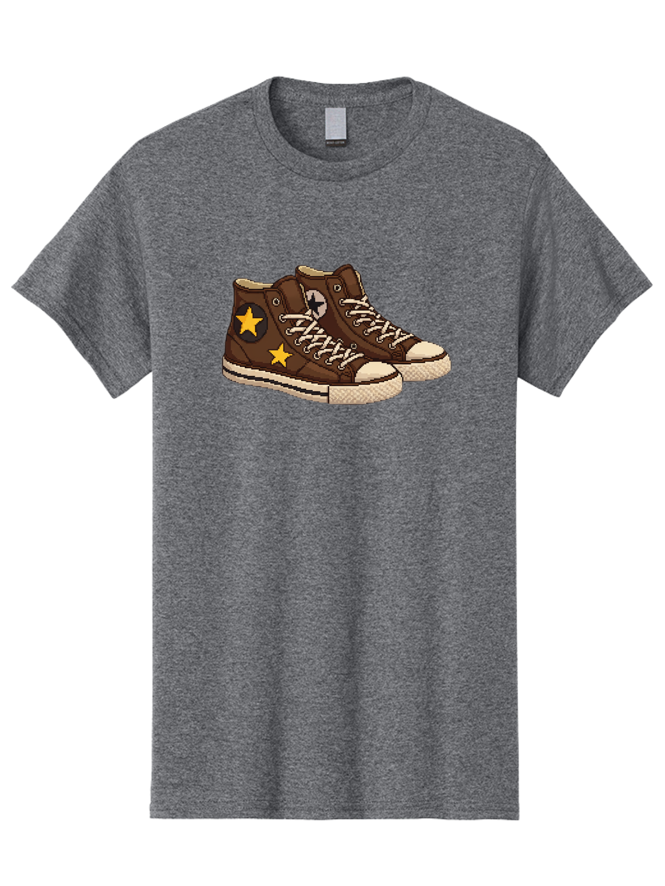 Brown-Converse Men'S Graphic Tee, 100% Cotton, Comfortable Casual Summer Wear, Machine Washable, Brown Converse Shoes, High-Top Sneakers, Yellow Stars, White Laces, Casual Footwear, Streetwear Fashion, Skateboarding Shoes, Comfortable Kicks Baa239