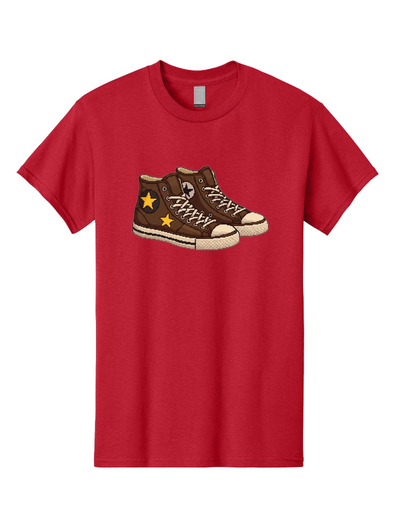 Brown-Converse Men'S Graphic Tee, 100% Cotton, Comfortable Casual Summer Wear, Machine Washable, Brown Converse Shoes, High-Top Sneakers, Yellow Stars, White Laces, Casual Footwear, Streetwear Fashion, Skateboarding Shoes, Comfortable Kicks Baa239