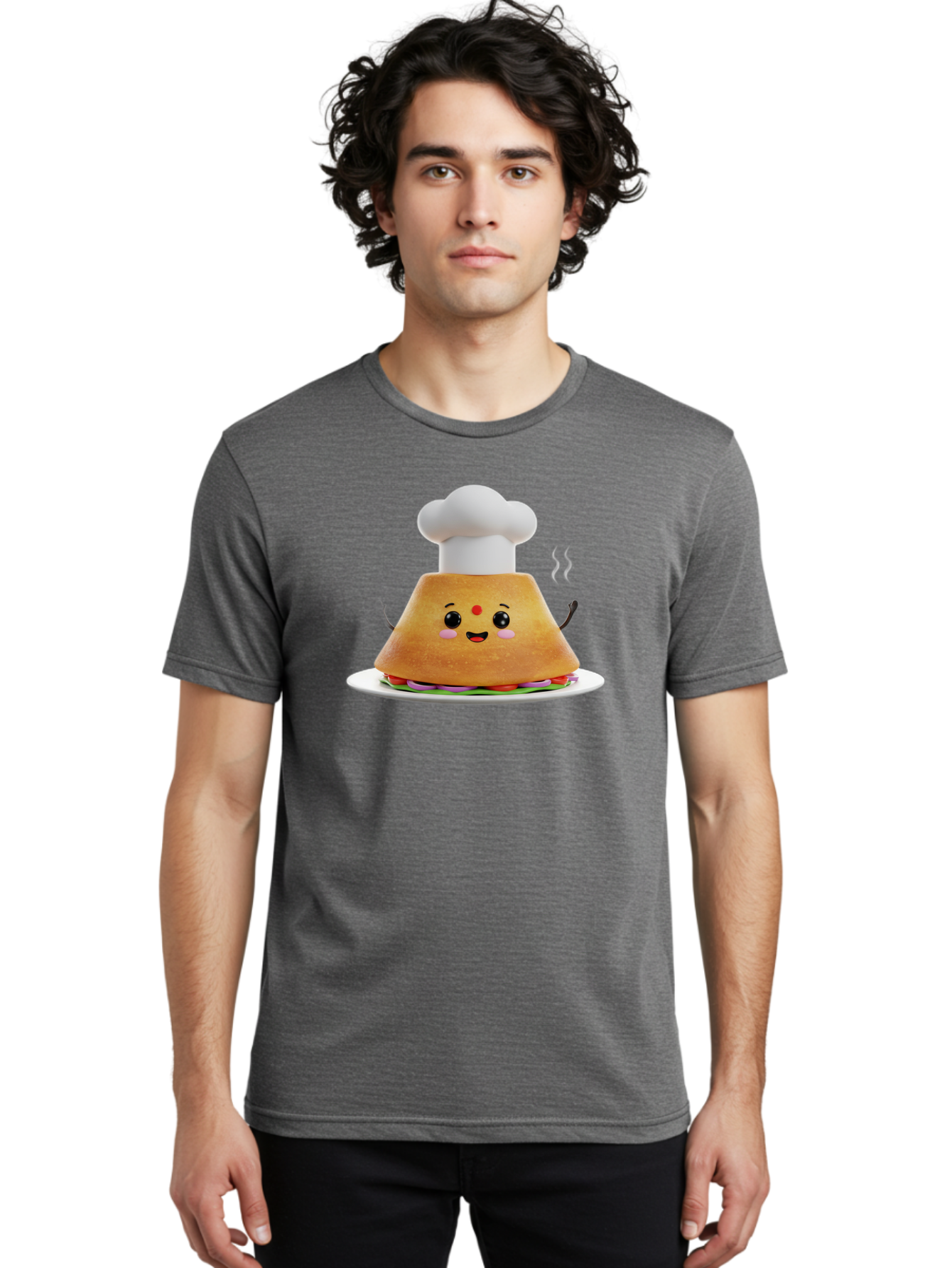 Burger-Chef Men'S Graphic Tee, 100% Cotton, Comfortable Casual Summer Wear, Machine Washable, Smiling Burger, Chef Hat, Cartoon Food, Happy Meal, Funny Character, Foodie Fun, Animated Scene, Kawaii Culture Baa242