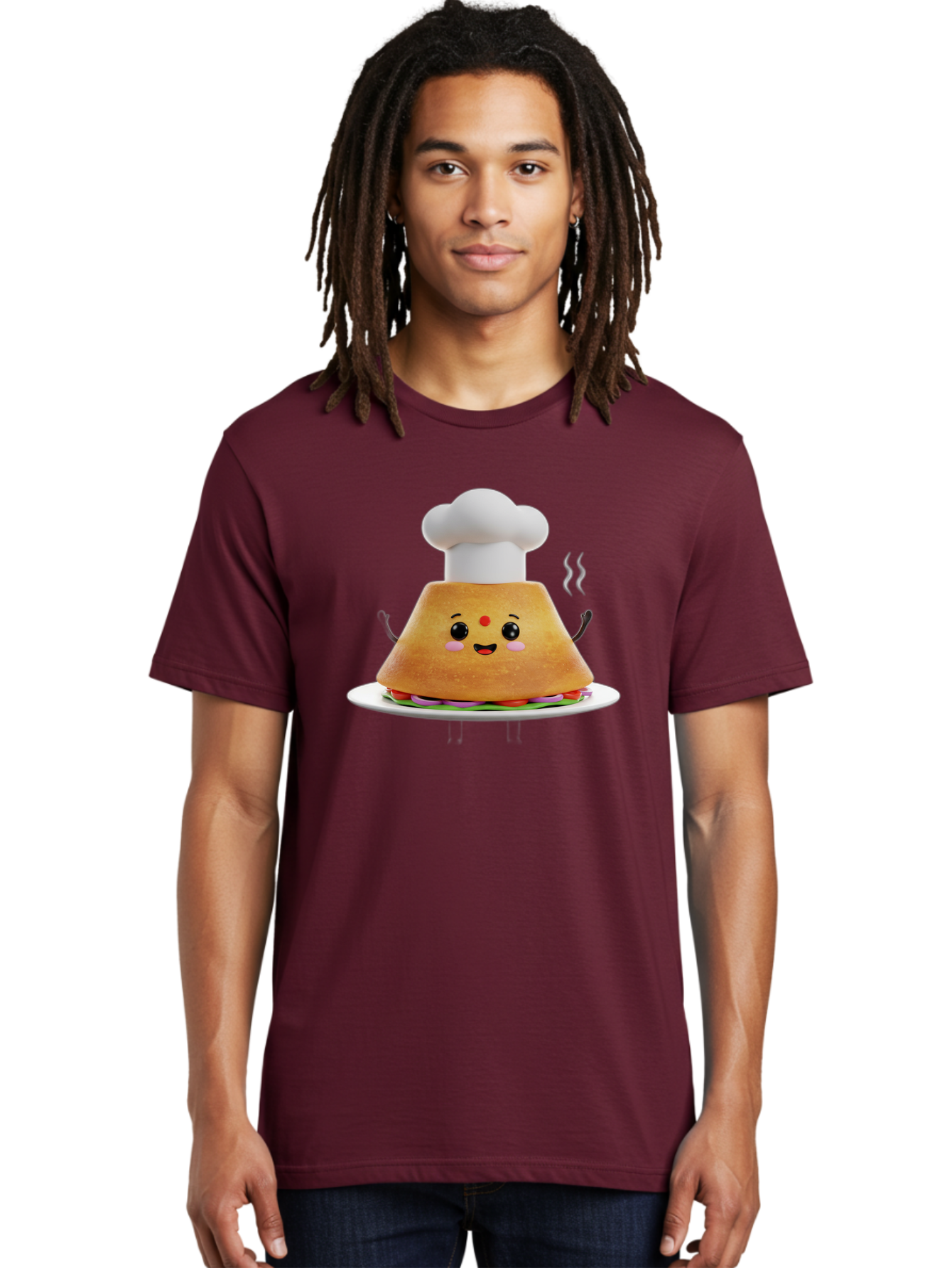 Burger-Chef Men'S Graphic Tee, 100% Cotton, Comfortable Casual Summer Wear, Machine Washable, Smiling Burger, Chef Hat, Cartoon Food, Happy Meal, Funny Character, Foodie Fun, Animated Scene, Kawaii Culture Baa242